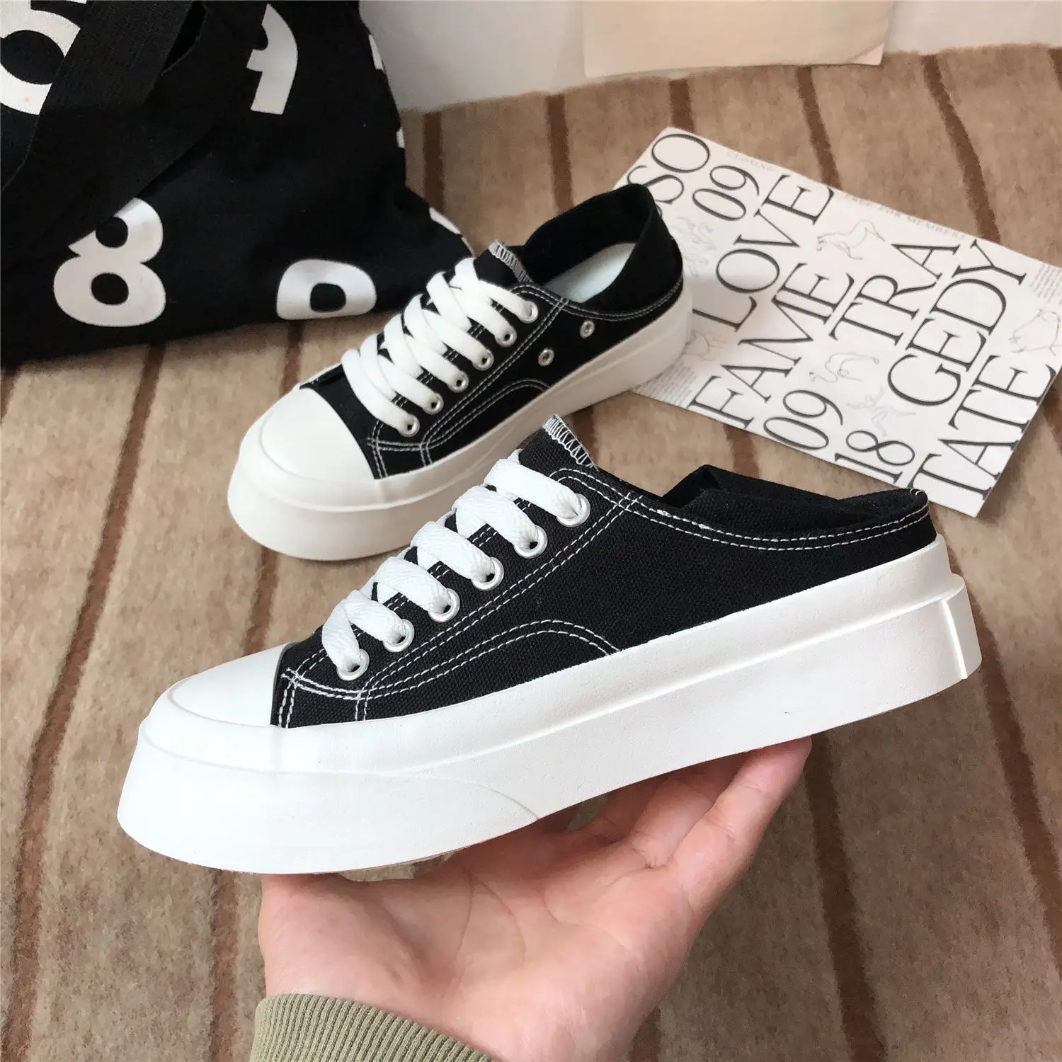 Women's Shoes Round Toe Female Footwear Canvas White High On Platform Stylish Offer New Arrival 2024 Cheap Low Price Urban