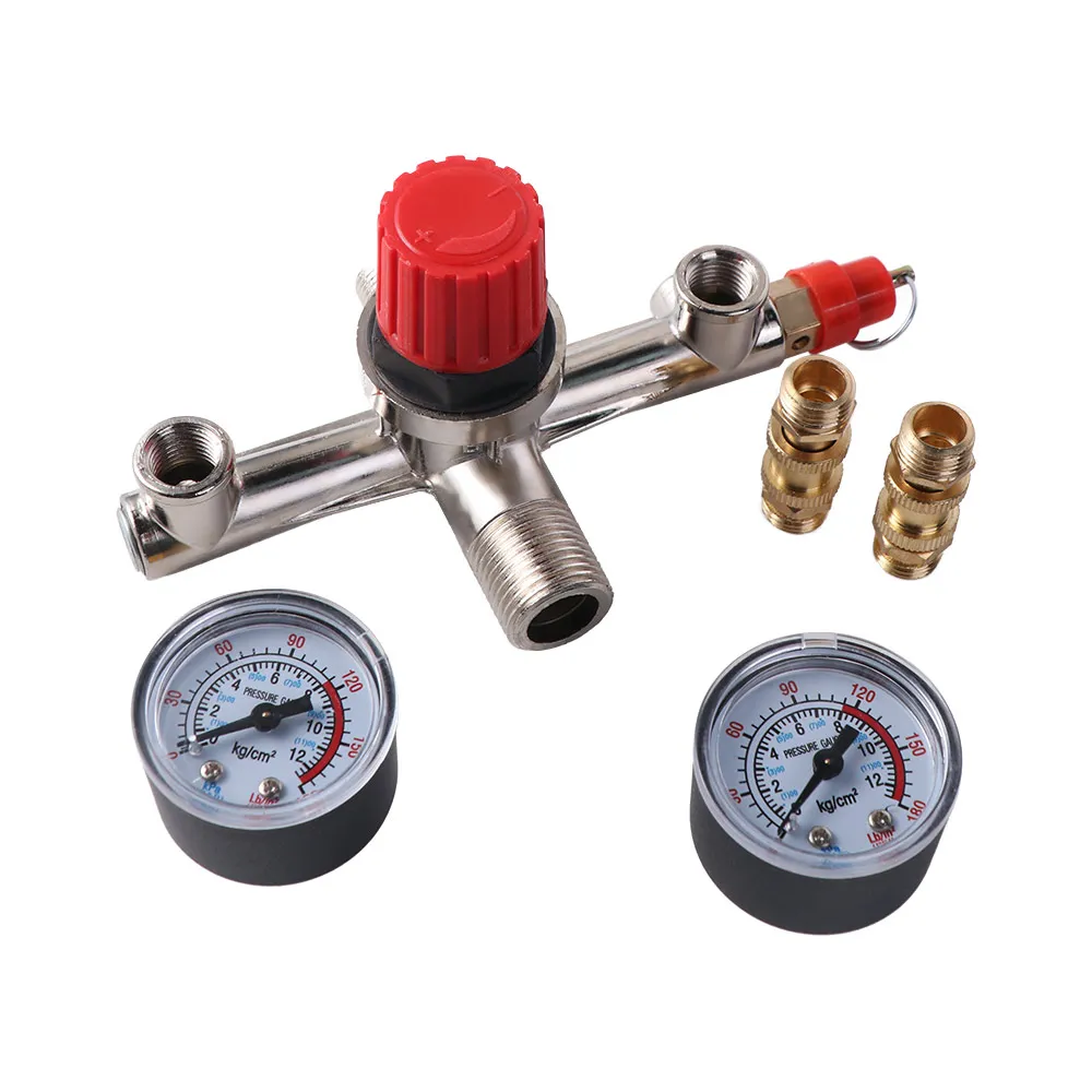 

90-120PSI Air Compressor Pressure Valve Kit Dual Pressure Gauges Quick Adjustment Air Compressor Control Switch