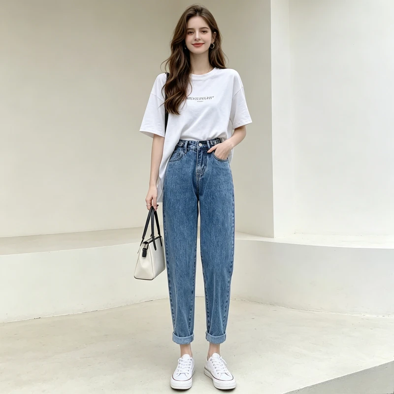 Denim Pant Women Harem Jeans Vintage Ankle Length Pants Slim Fit Adjustable Waist Straight Trousers Y2k Elegant Work summer 2026