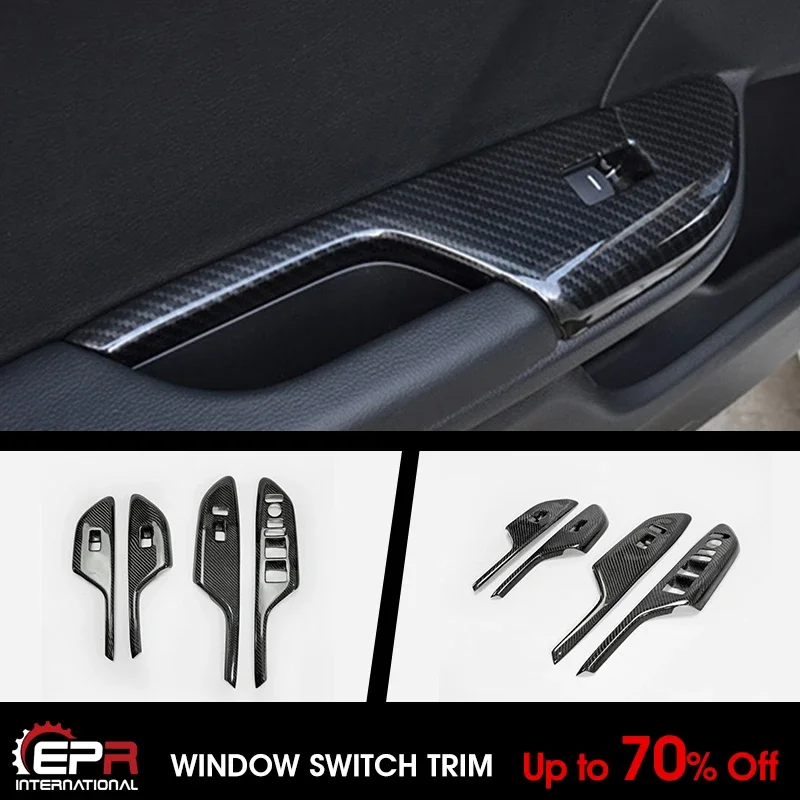 For 16-18 10th Gen Honda Civic FC OEM Carbon Glossy Window Switch trim 4Pcs Left hand drive Exterior kits (4Door Front & Rear)