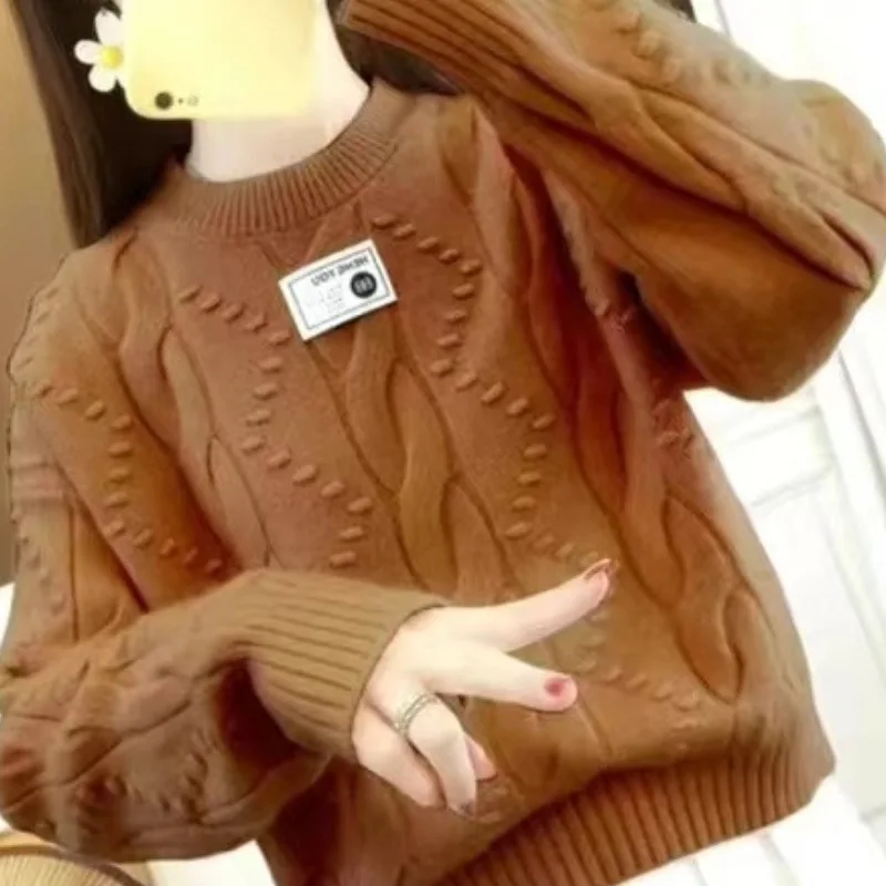 

New Knitwear Coat Lazy 2025Autumn Winter Europe United States Round Neck Sweater Women's Wind Pullover Fashion Jacket Female Top