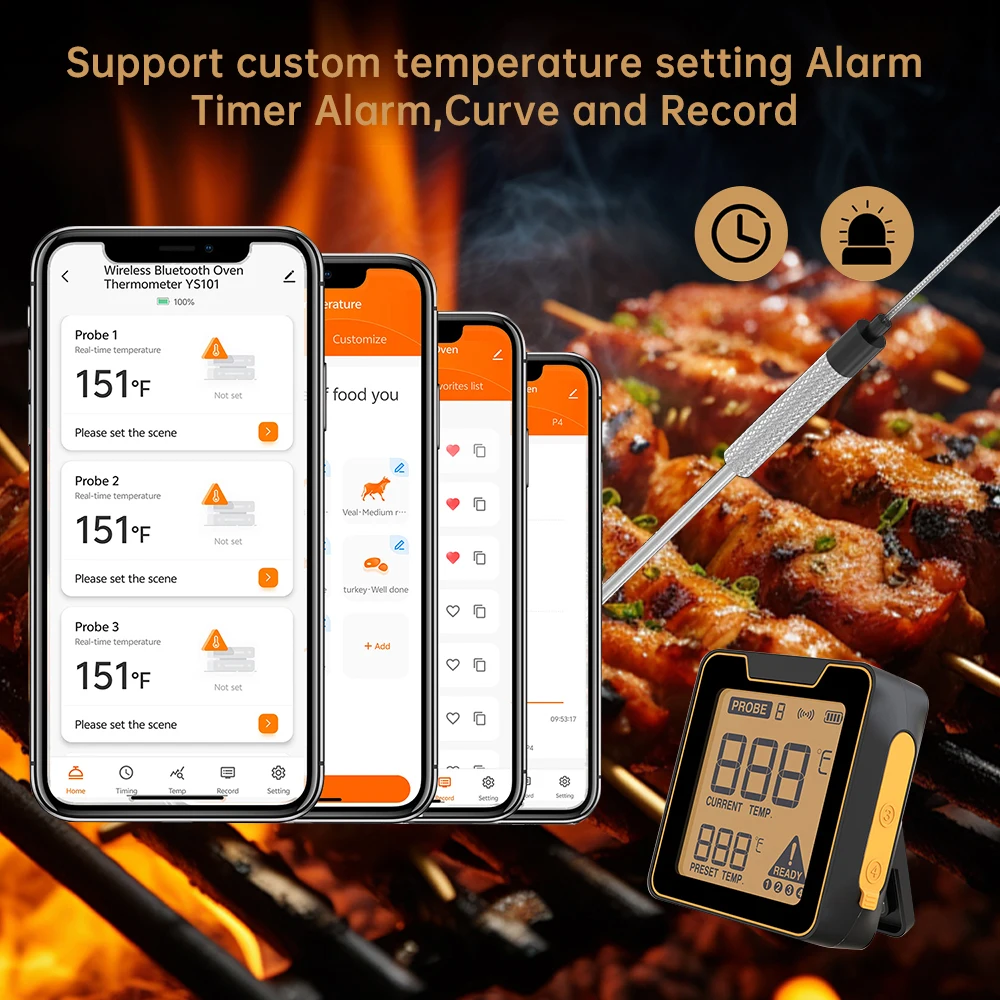 Wireless Digital Meat Kitchen Thermometer Stainless Probe Meat Temperature Thermometre Probe Oven Cooking BBQ Temperature Meter