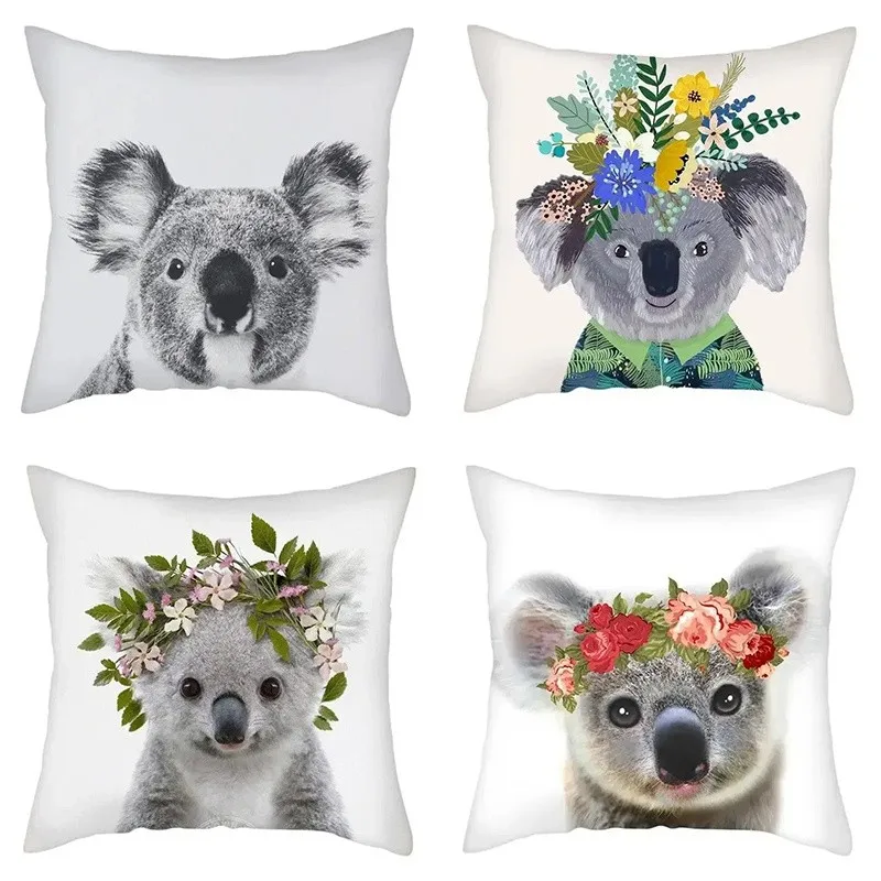 Koalas With Floral Crowns Decorative Pillow Covers Pattern Cushion Cover Suitable For Sofa Bedroom Car Pillow Cover