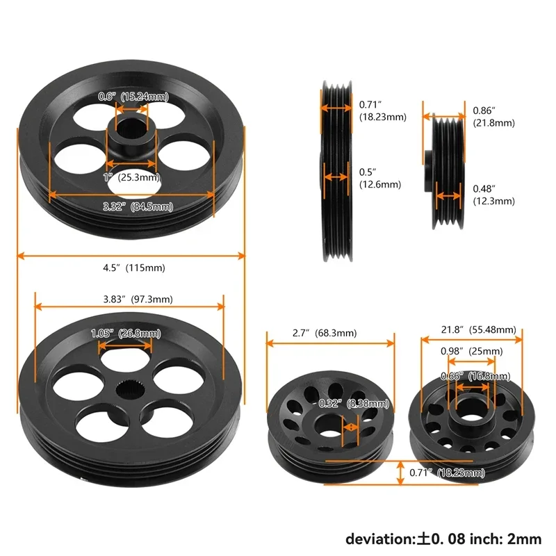 

Steering Power Alternator Pulley Kits Fits for Acura Integra VTEC DOHC 1.8L 94-01 Honda Civic DOHC VTEC 1.6L 92-00