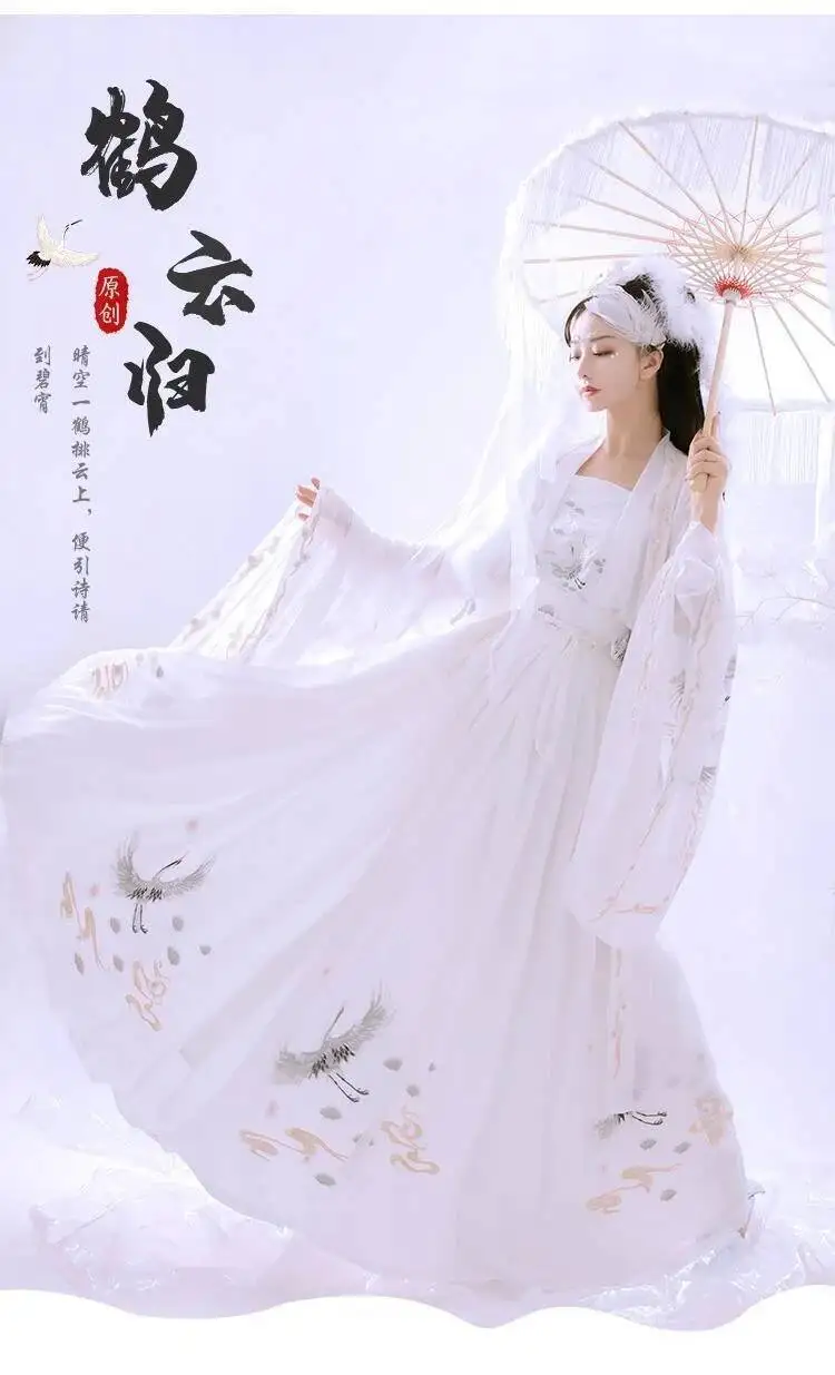 중국 고대 Hanfu 여성 중공업 자수 더블 브레스트 허리 길이 Ru 스커트 6m 스윙 대형 슬리브 셔츠 Perfor