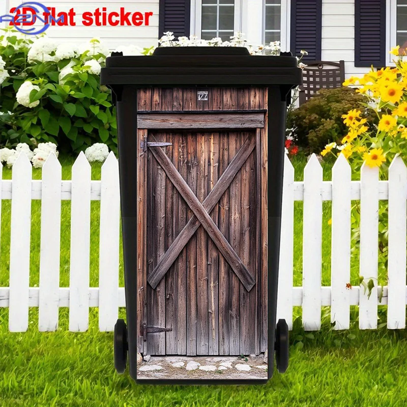 X-Shaped Wood Structure Stickers | Rustic Barn Door And Old Wooden Entrance Trash Can Decals, Country Style Gate Trash Can Sti