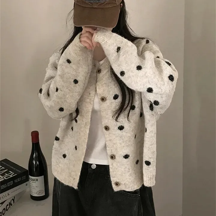 

Женский осенне-зимний свободный вязаный свитер в горошек, удобный мягкий верхняя одежда, топ