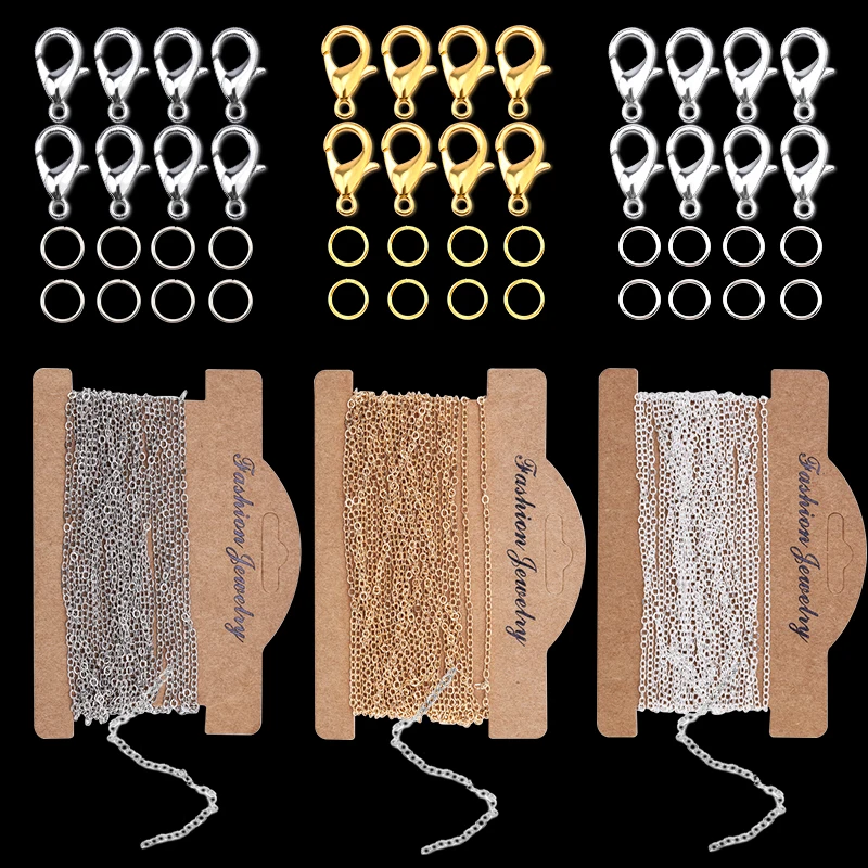 5Meters 1.5-2mm Copper Link Cable Chain Kit with 10 Lobster Clasps and 20 Jump Rings for Women Jewelry Chain DIY Making Supplies