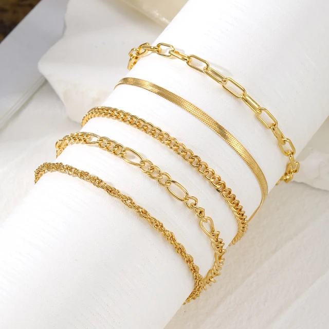 IPARAM 5 Piece Set Different Types of Chain Bracelet for Women Gold Color Metal Vintage Chains Bracelet Punk Fashion Jewelry AliExpress 36