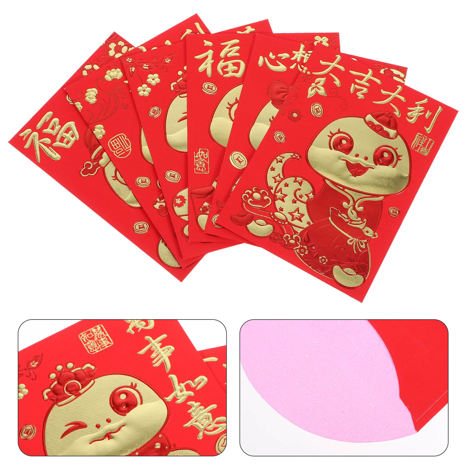 60 Pcs Lai See Red Envelope Bag Chinese Snake 2025 Packets Envelopes for Wedding Spring Festival Coin Lunar New Year