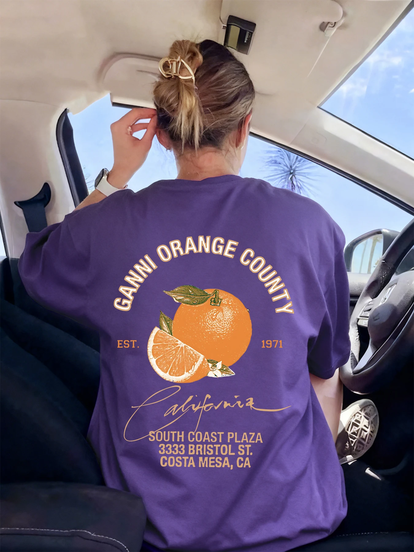 Camiseta Canni Orange County South Coast Plaza Print Basics para mujer, camisetas informales para mujer, ropa de calle cómoda, manga corta ajustada