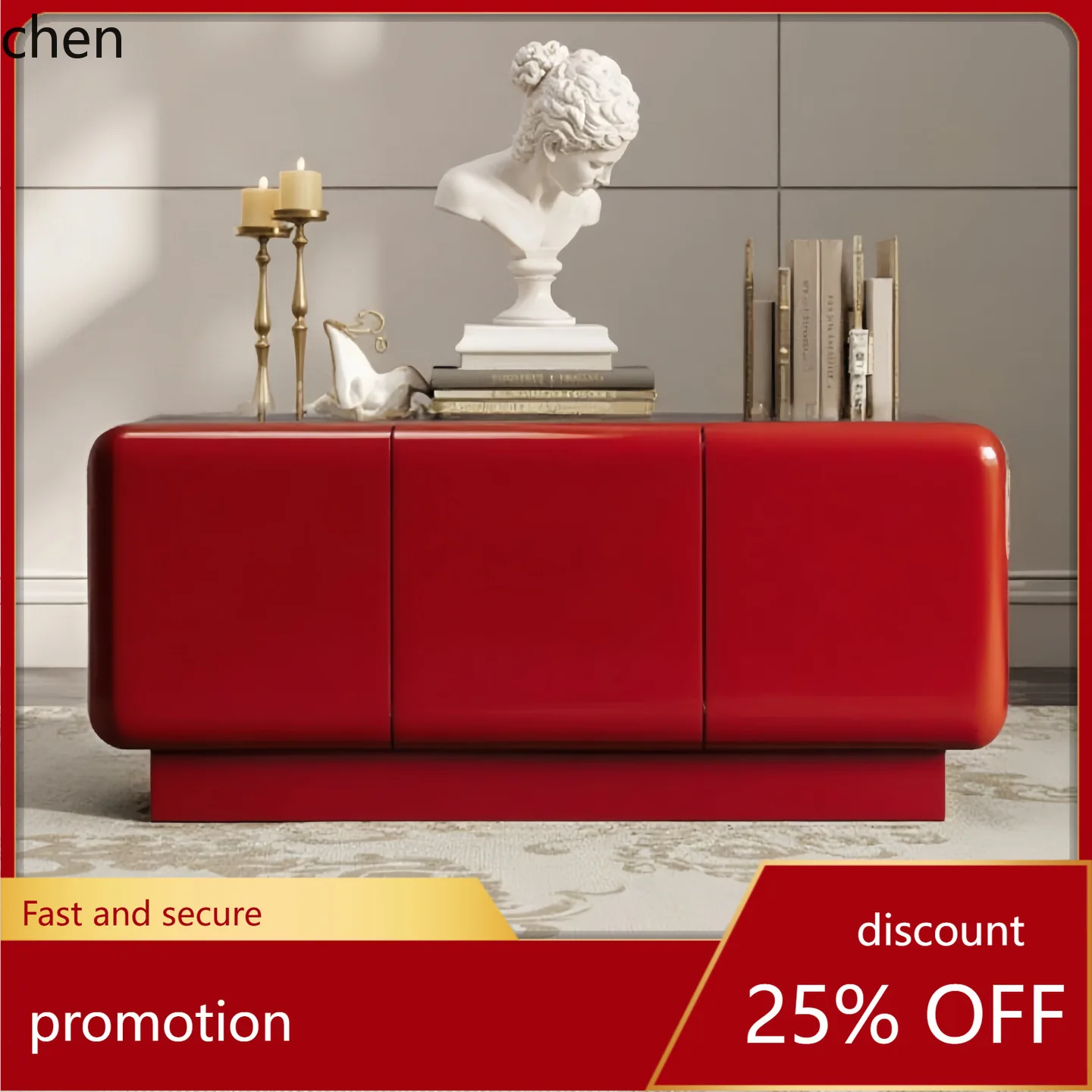 

HT Cream Style Lacquer Sideboard Cabinet Solid Wood Entryway Multi-Functional Storage Bedroom TV Cabinet