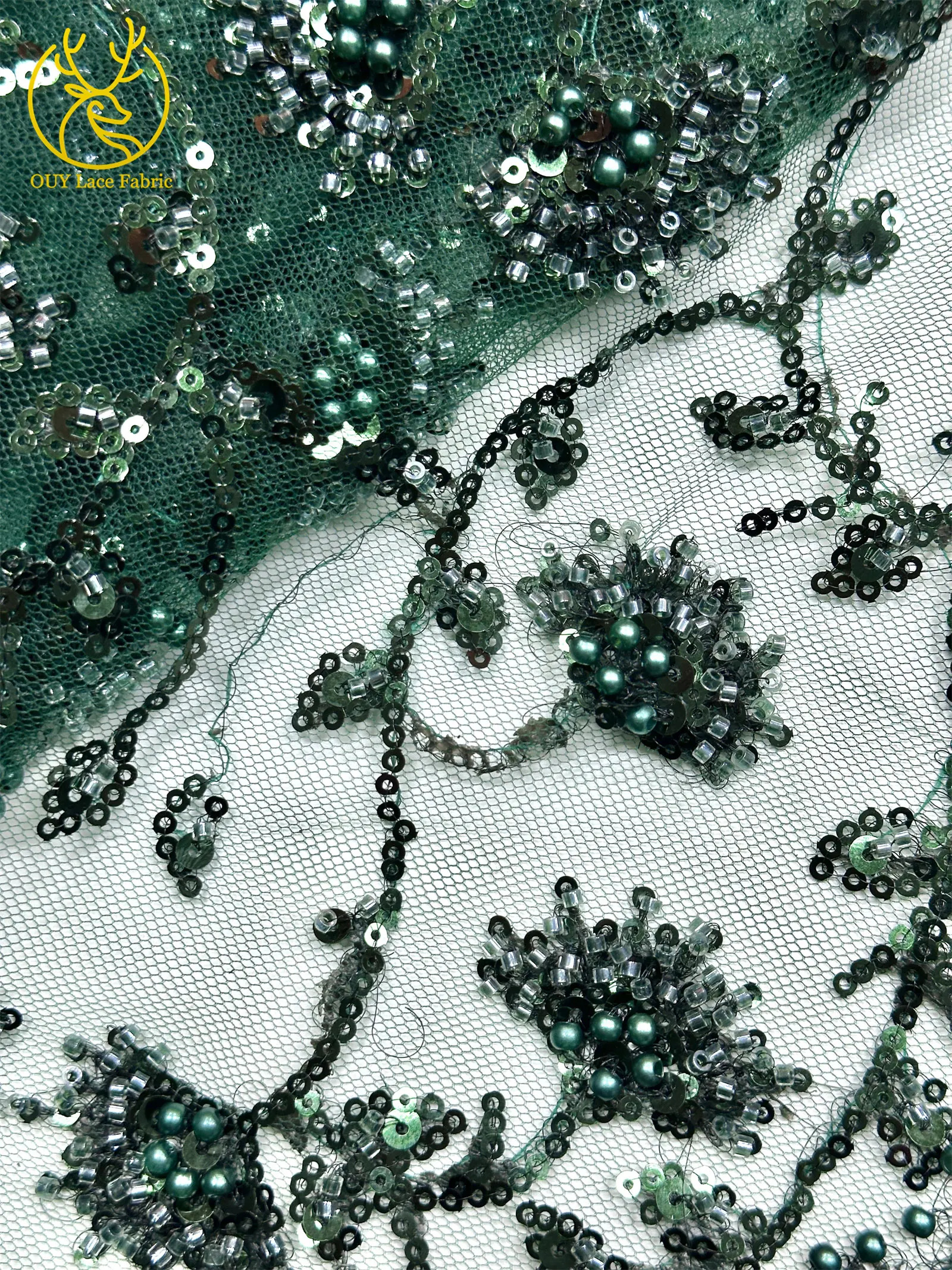 Afrikanischer Perlenstickerei-Spitzenstoff 2026 Hochwertiger Nigerianischer Pailletten-Spitzenstoff Französischer Braut-Hochzeits-Abendkleid-Nähstoff 5Y – Detail 23