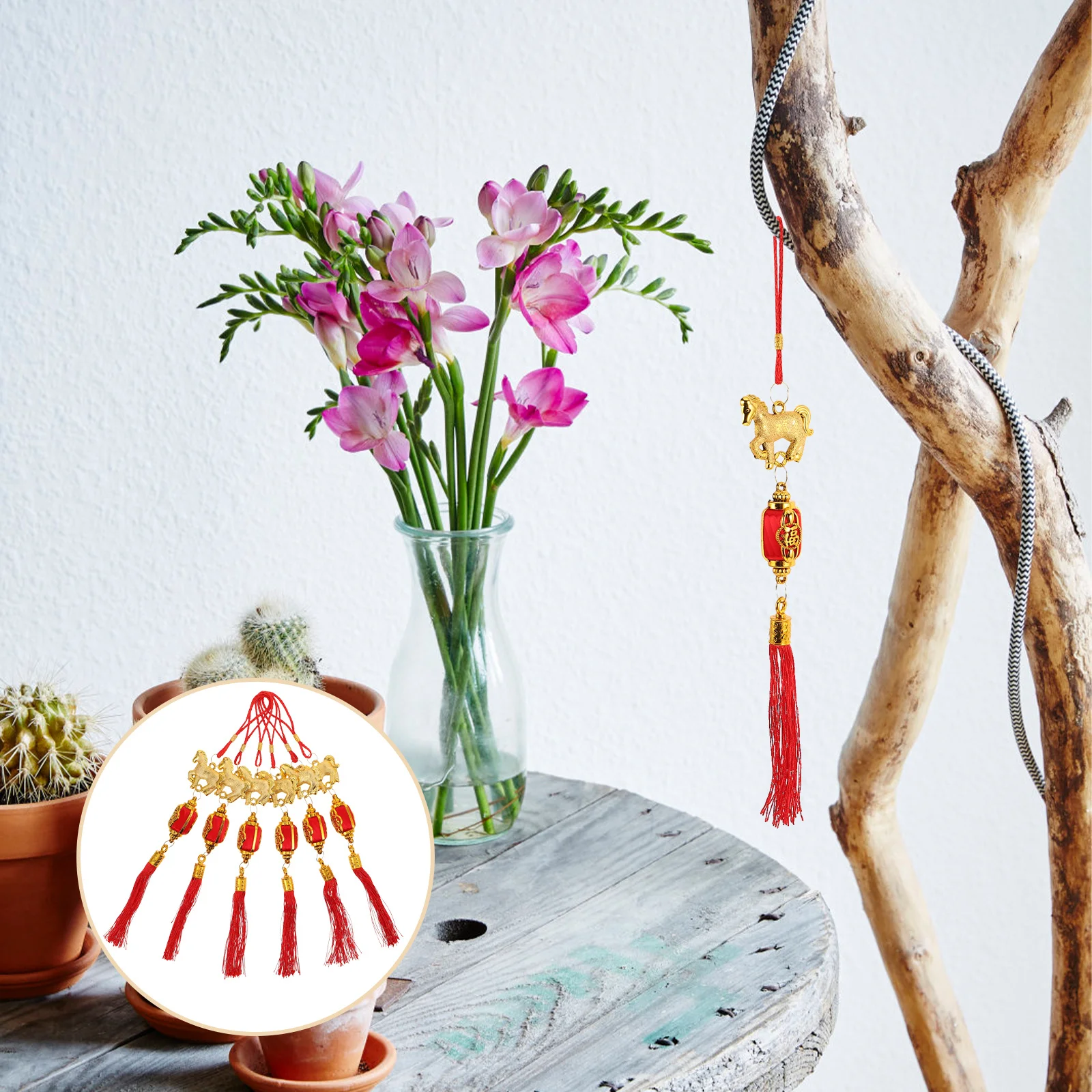 

6Pcs Chinese Knot Lucky Pendant Mini Lantern Horse Decorations Spring Festival New Year Home Hanging Ornaments