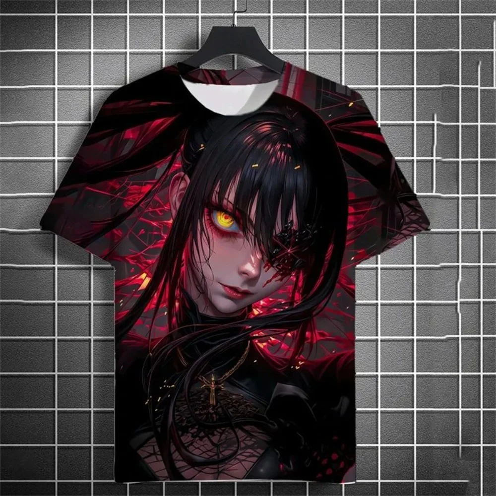 Anime Girl Full 3D Print Men T‑Shirt Crew Neck Short Sleeve Gothic Streetwear Hip Hop Casual Daily Tees Tops