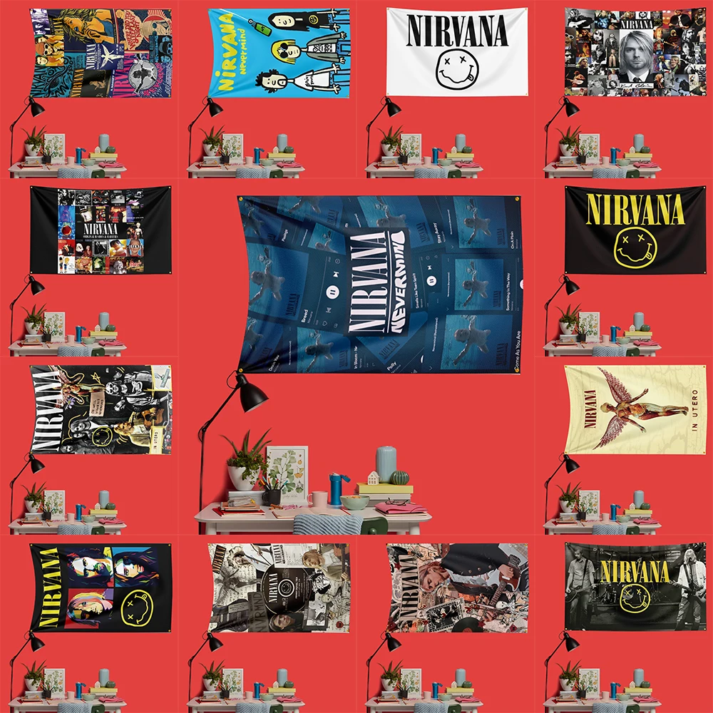 

Nirvana Inspired Rock Music Flag 3x5 FT 90x150cm Polyester Decorative Banner Tapestry For Music Fans Bedroom Wall Decoration
