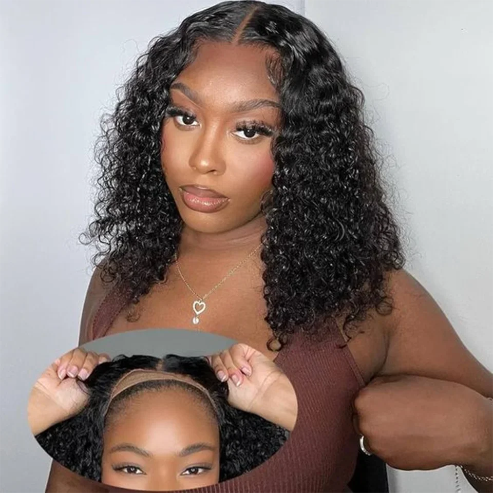 

Short Curly Bob Wig T Lace Front 180d Human Hair Bob Wigs Transparent 13x6x1 T Lace Front Wig Pre Plucked Deep Curly Bob