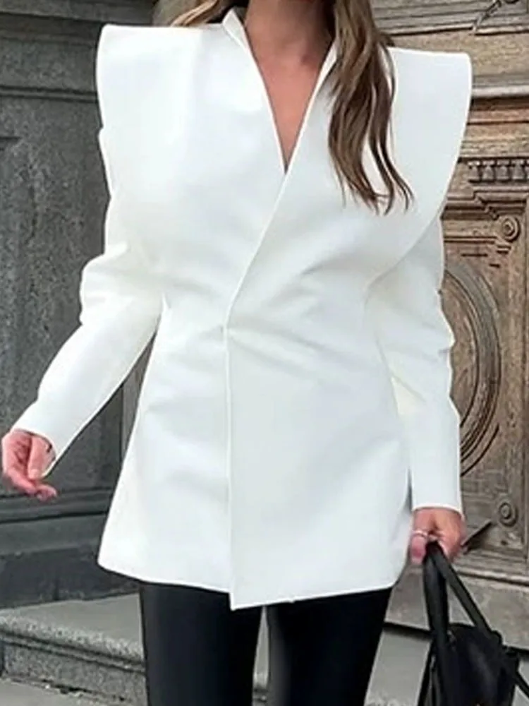 

Office Fashion Commuting All Match Coats Sexy V-neck Long Sleeve Hollow Blazer Tops Women Elegant Hidden Buckle Solid Outwears