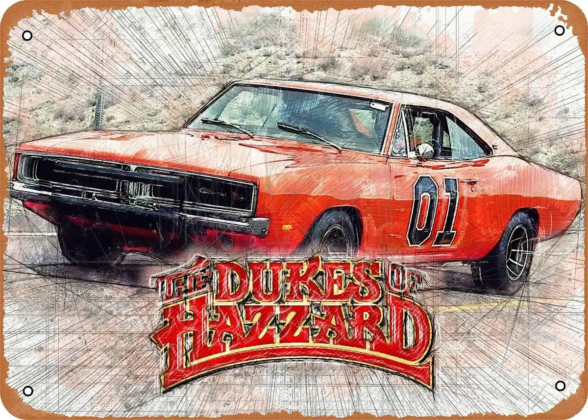 Vintage Look Metal Sign - Retro Action Sketchy Dukes of Hazzard - Vintage Decorative Wall Plates Home Decor 8 x 12 Tin Sign sign