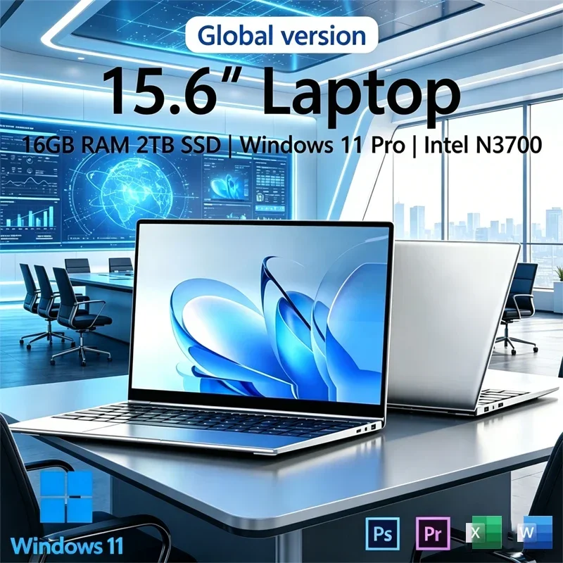 Популярный ультратонкий ноутбук для дома и офиса 15.6 дюймов, Intel N3700, 16 ГБ ОЗУ, 2 ТБ SSD, Windows 11 Pro, HD-экран