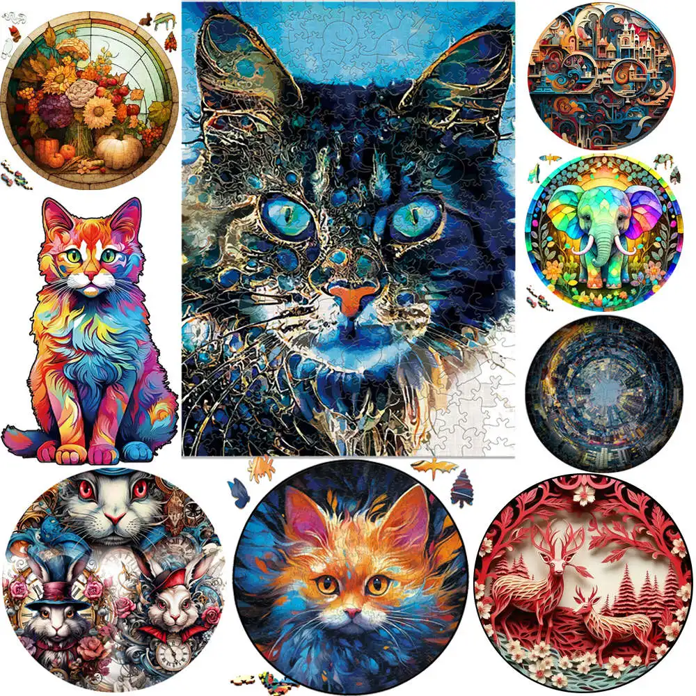 

Intelligent Wood Jigsaw High Quality Wooden Animal Puzzle Elephant Deer Cat Dragon Owl Brain Twister Toys for Kids Adults