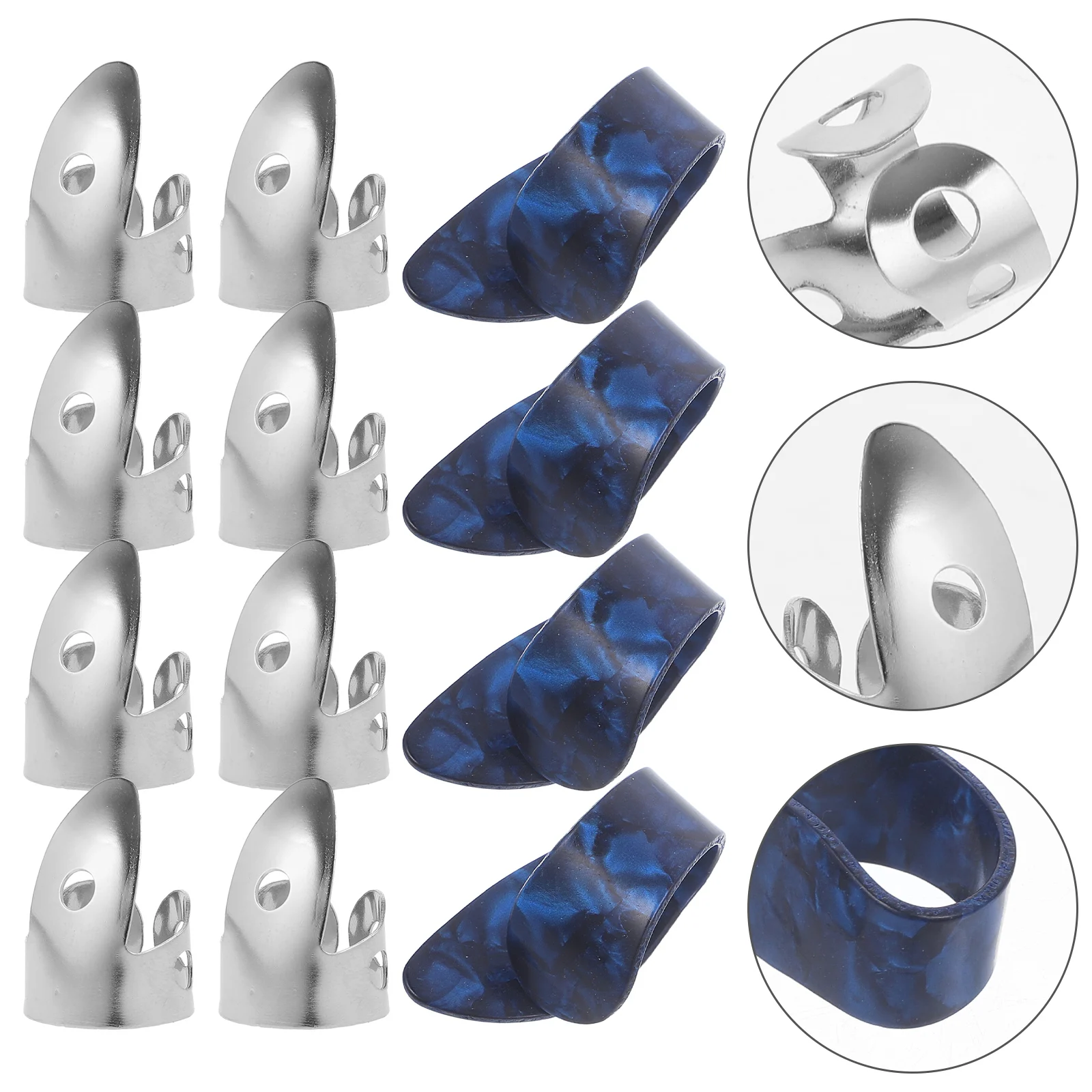 

12Pcs Unique Design Guitar Picks Thumb Finger Picks White Celluloid Silver Holes For Electric Folk Acoustic Bass Ukulele Parts