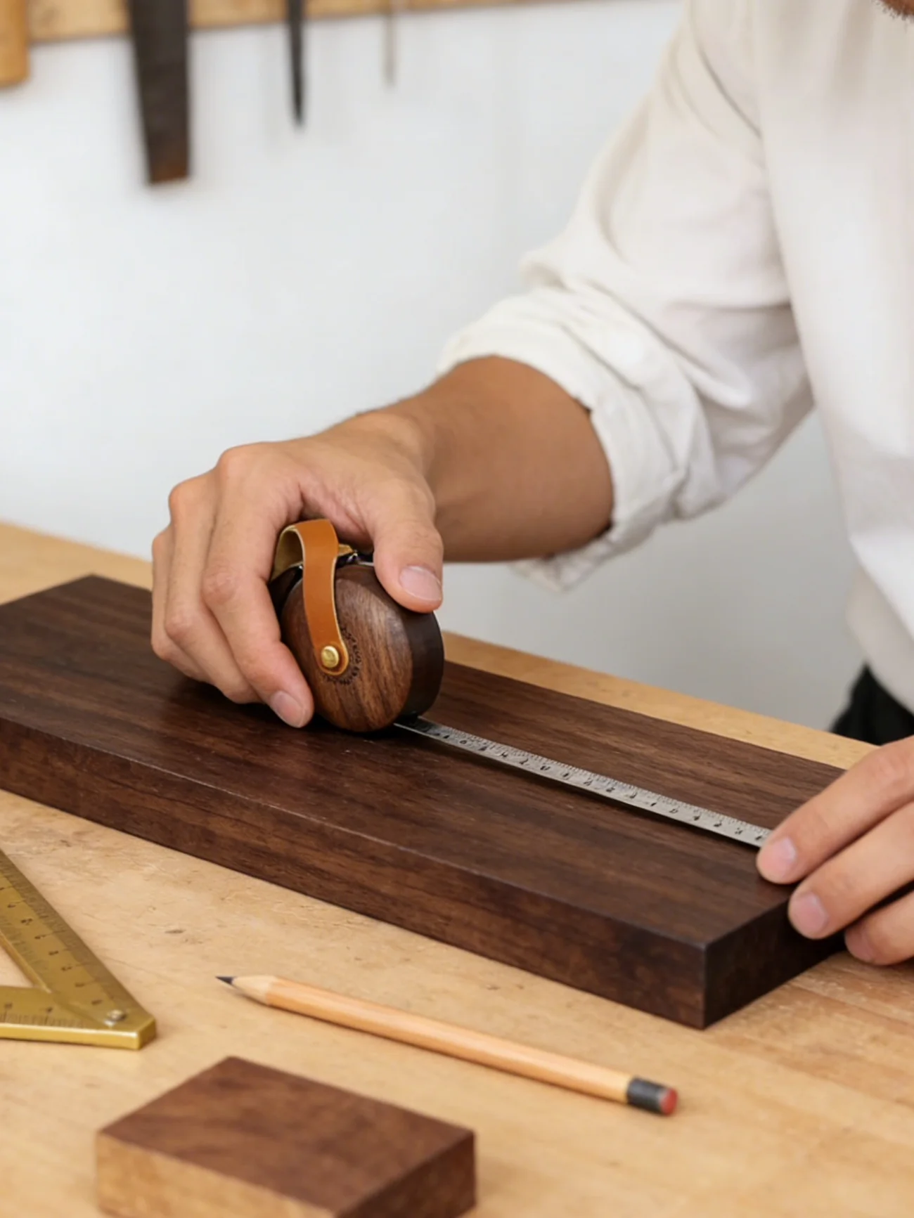Portable   Pocket Ruler Black Walnut Wood 2 Meters Customizable Engraving Compact Measuring Tool by Senseshouse