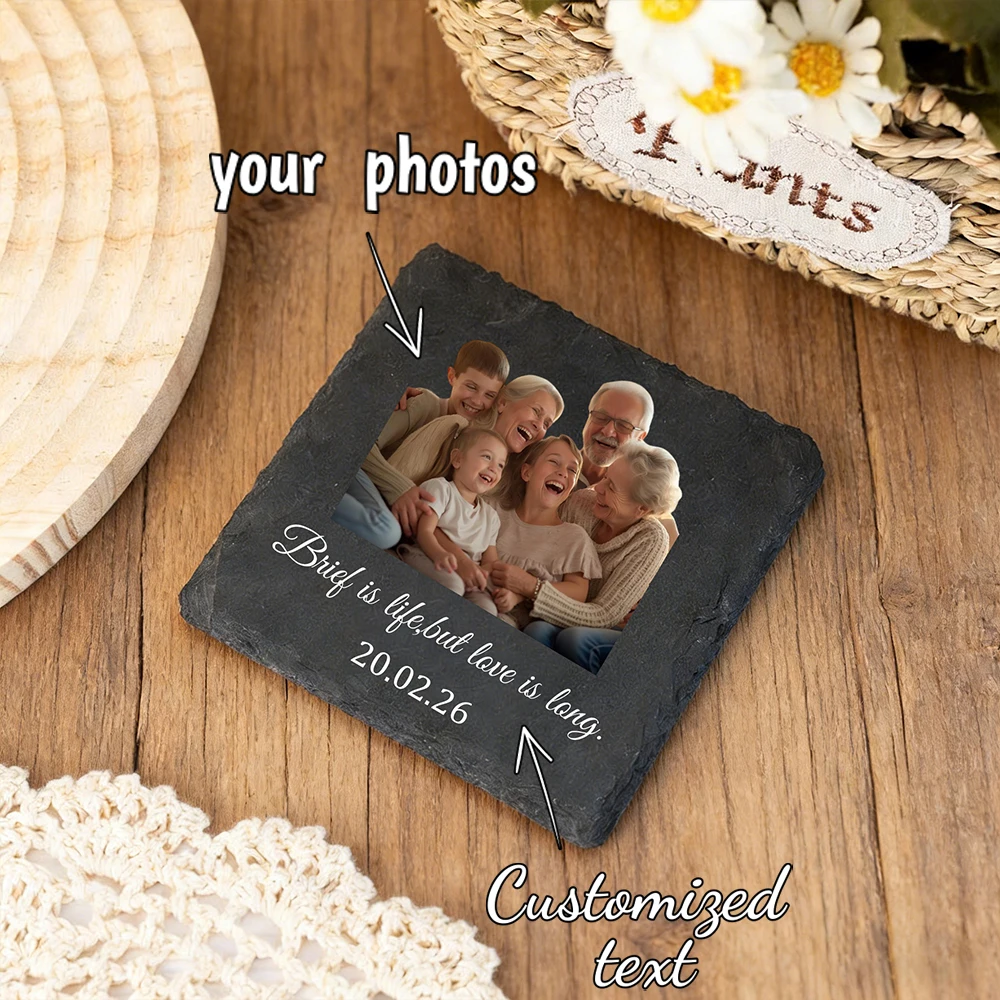 1pc Customized Heart-Shaped Round Square Slate Coaster Personalized Drink Coaster Wedding Birthday Christmas Gift Custom Coaster