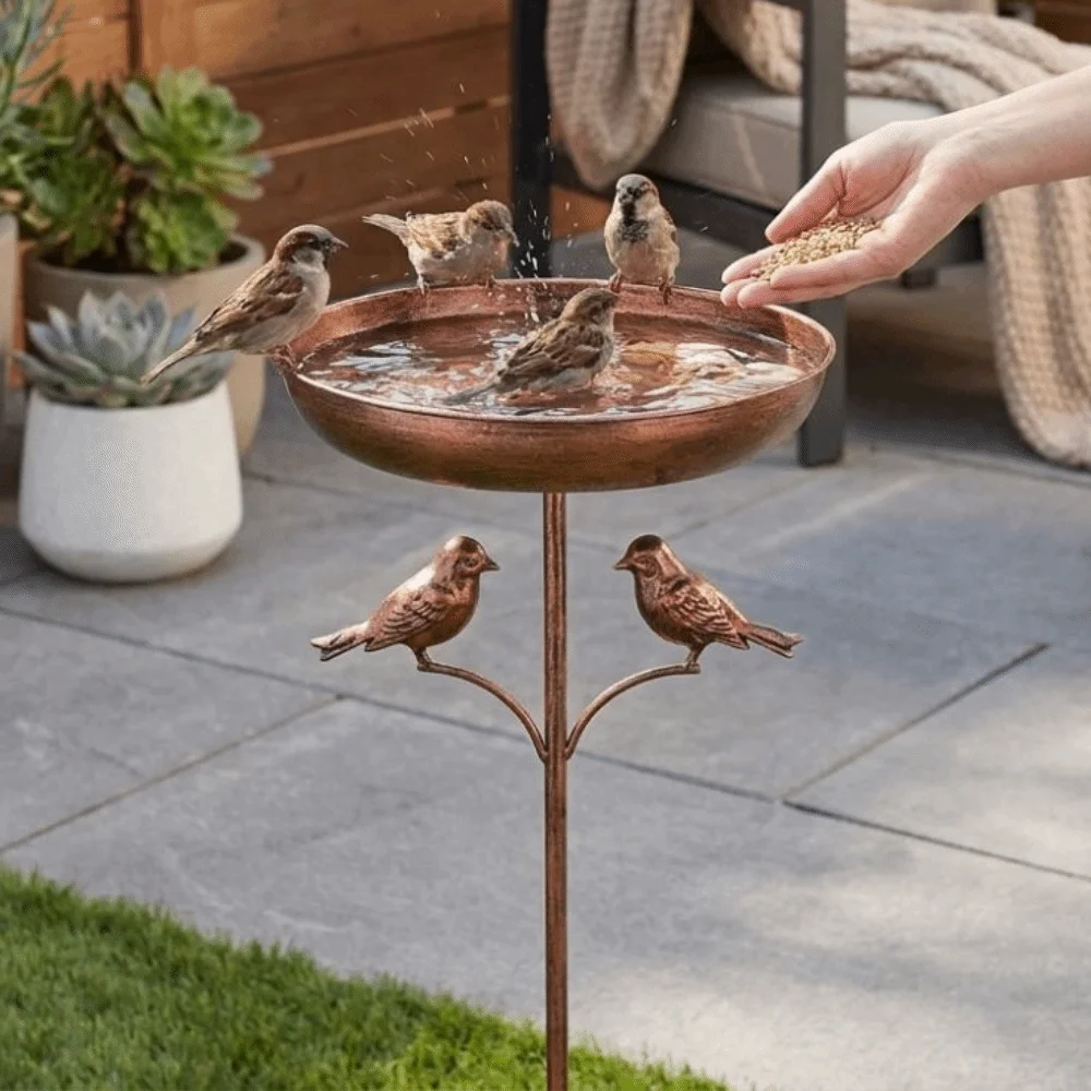 Rustproof Metal Iron Bird Bath Feeder 5 Claw Ground Plug Vintage Freestanding Birdbath Hummingbird Feeder Heavy Duty