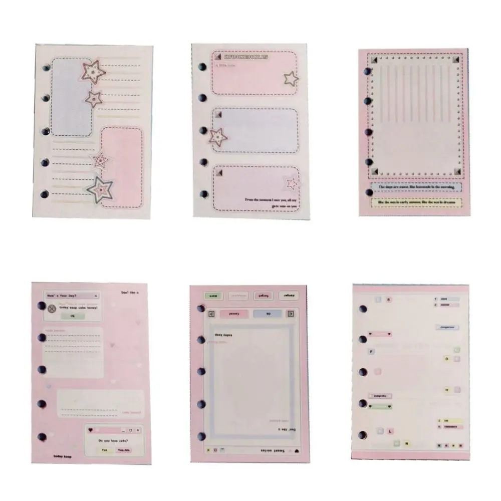 Y2K 5 Hole M5 A8 Loose Leaf Refill Paper 60Sheets Indexing Cards Inner Refill Spiral Binder Paper Star To Do List