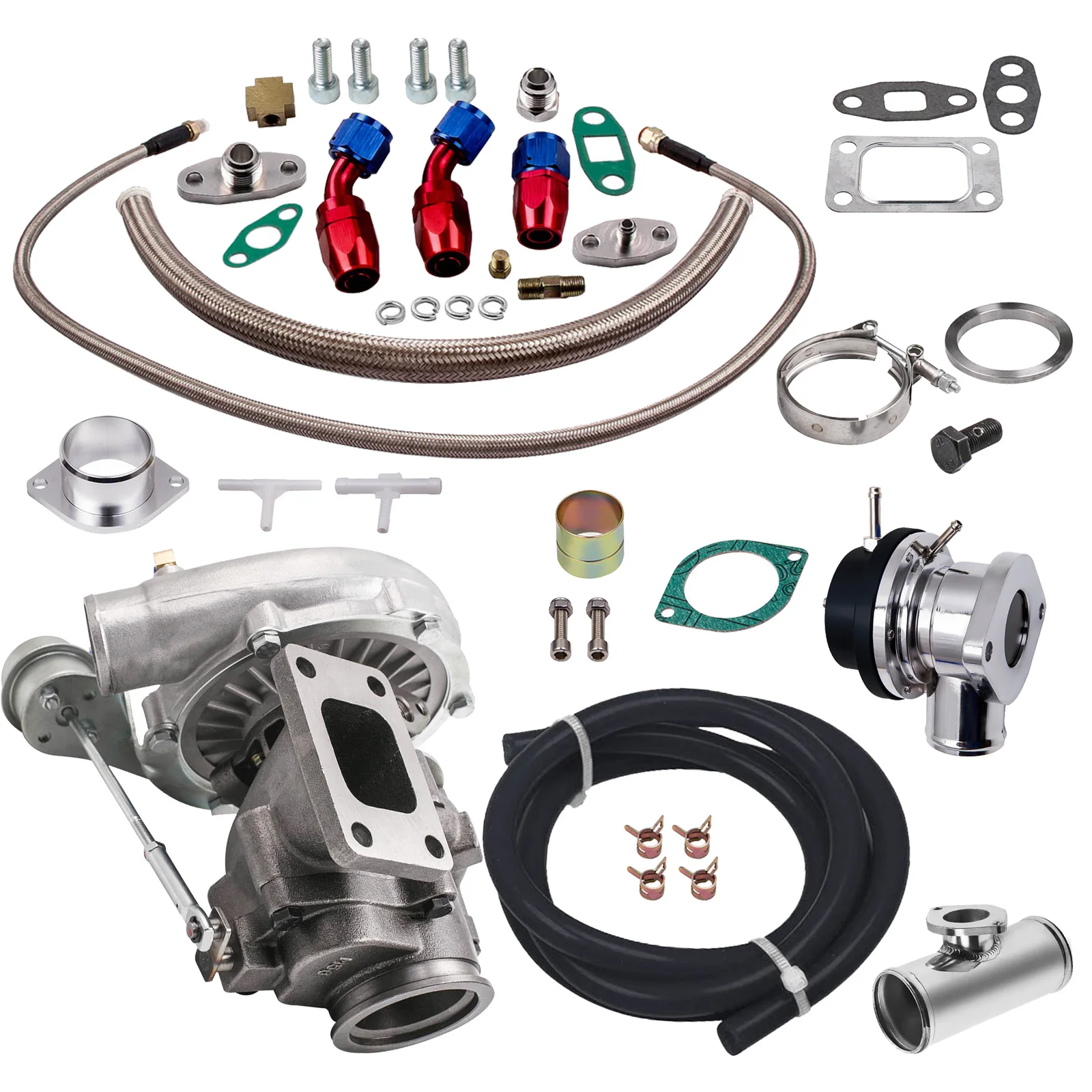 T04E T3/  Turbo Kit V-band w/ Wastegate BOV Adapter Oil returen Feed Line