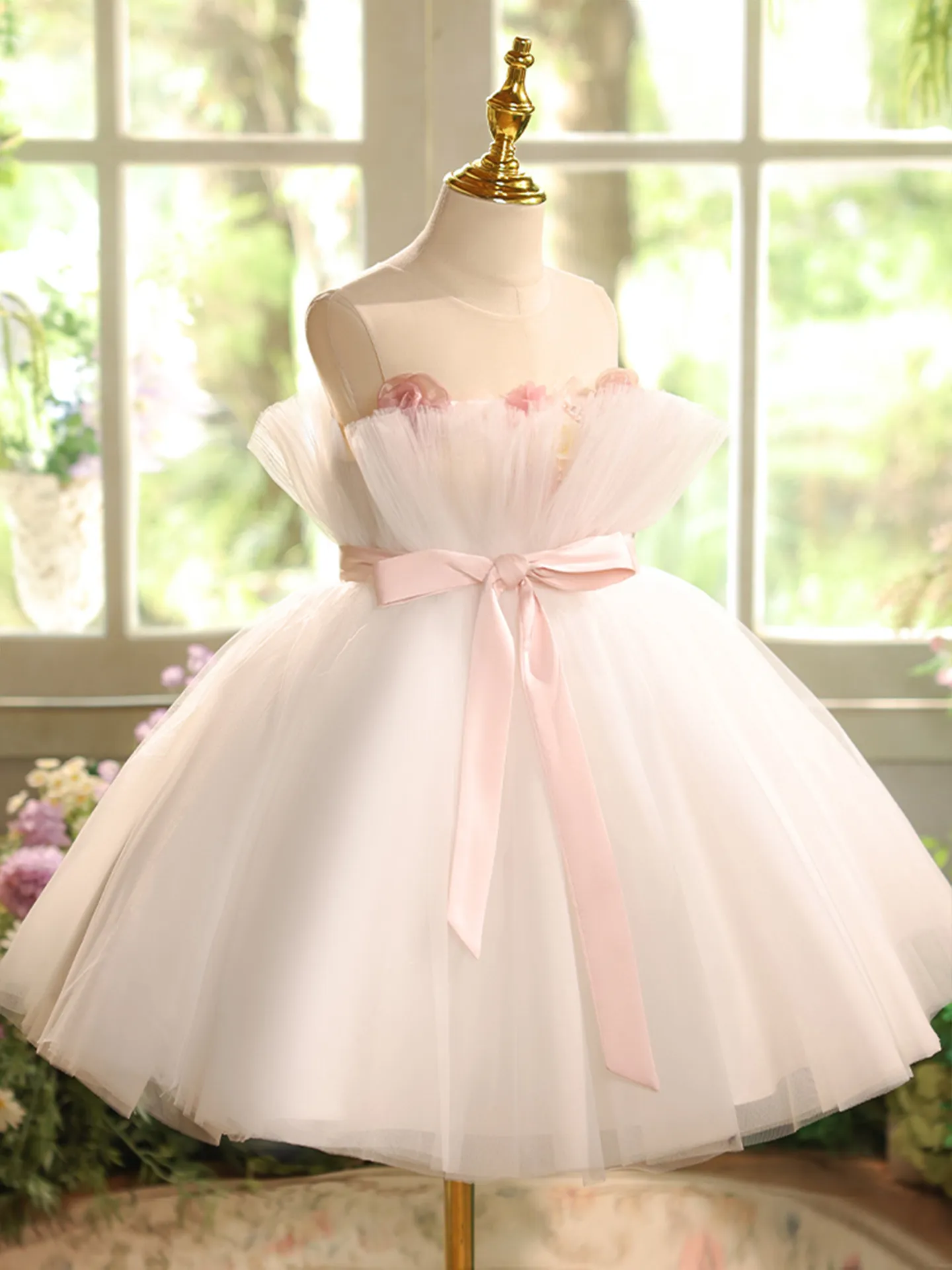 robe-de-demoiselle-d'honneur-elegante-de-qualite-superieure-blanche-longueur-genou-avec-ceinture-pour-enfants-mariage-fete-d'anniversaire-concours-de-beaute-soiree-bal