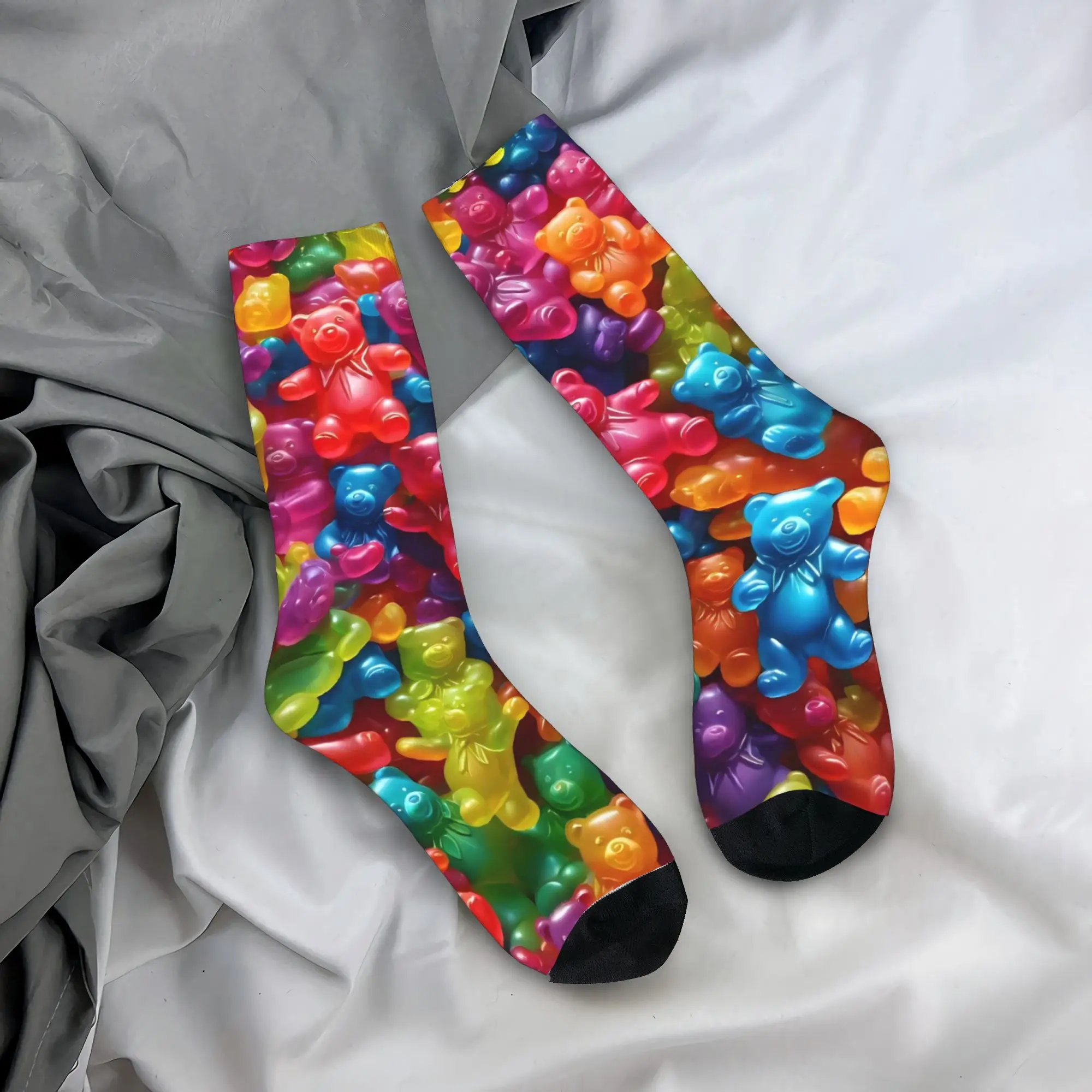 

Sweet Gummy Bear Pattern Stockings Men's Colorful Candy Socks Soft Casual Socks Spring Running Anti Sweat Design Socks Gift