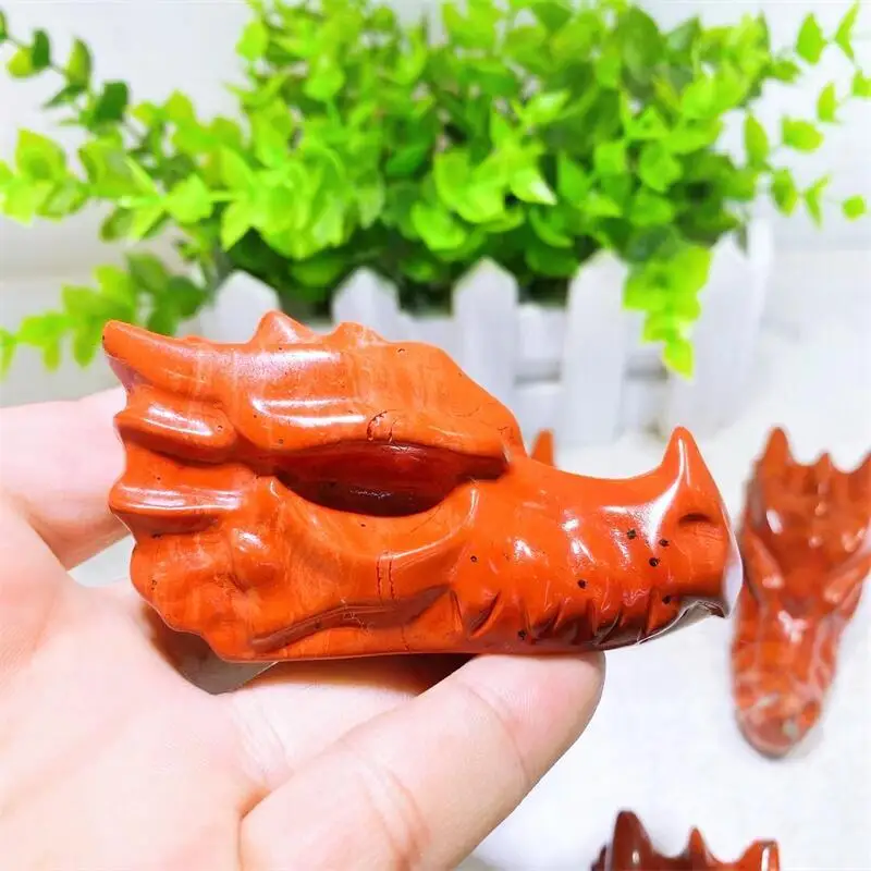 7.7CM Natural Red Jasper Dragon Head Crystal Animal Carving Healing Energy Stone Home Decoration Tabletop Ornaments Gift 1pcs