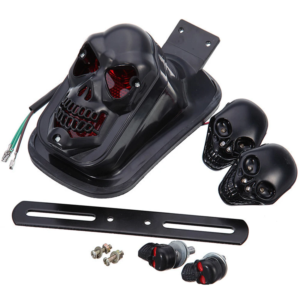Motorcycle Skull LED Tail Light Integrated Brake Running Light Turn Signal Lamp Retro Custom Rear Taillight For Harley Chopper B - view 4