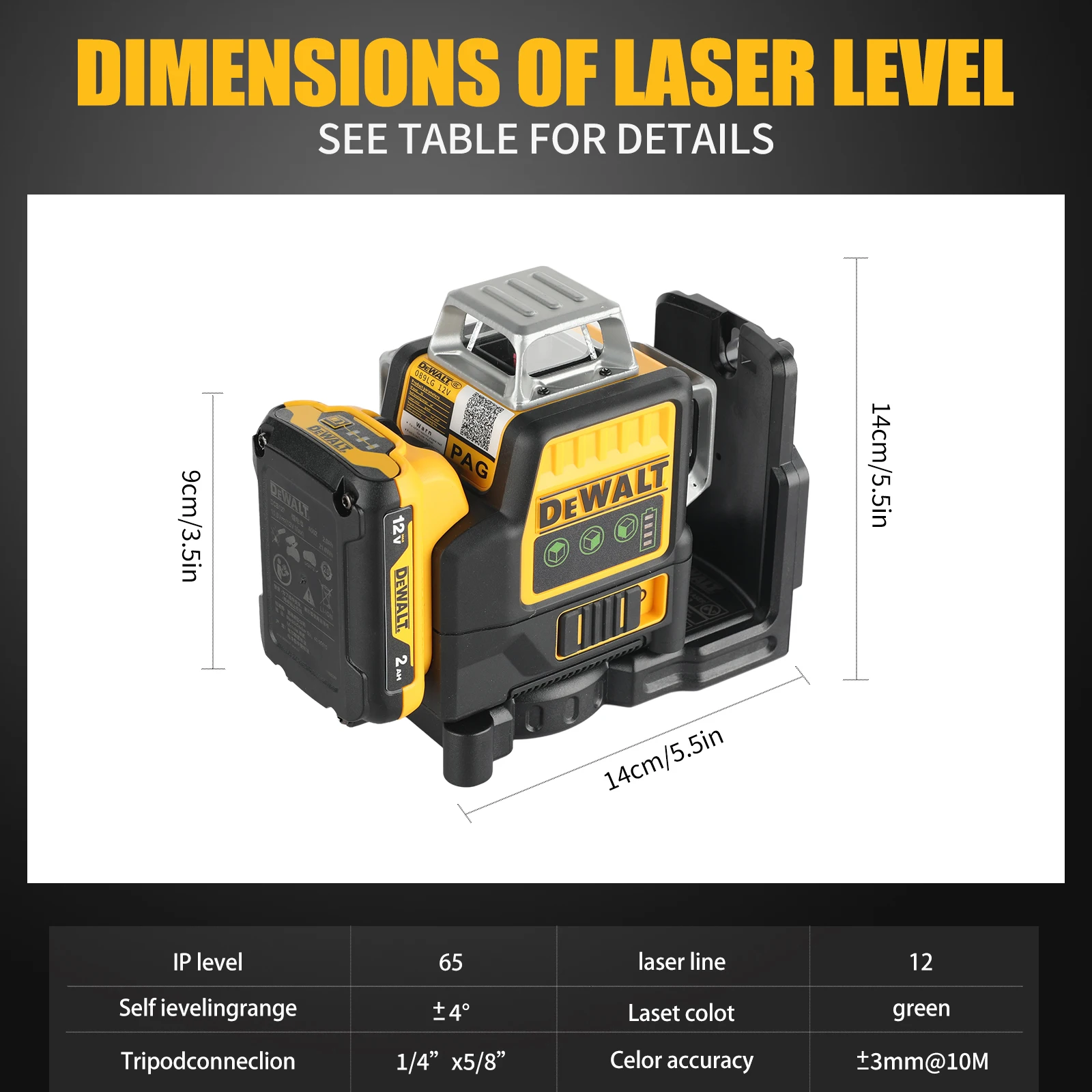 3D 12 Lines DEWALT DW089LG Laser Level 3x360° Green Line 12V Cordless