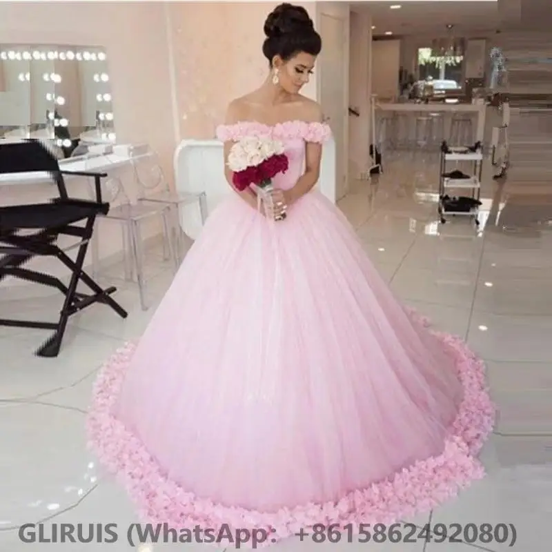

Pink Ball Gown Pink Quinceanera Dresses 3D Flower Beaded Sweet 15 16 Dress Prom Gowns vestido de