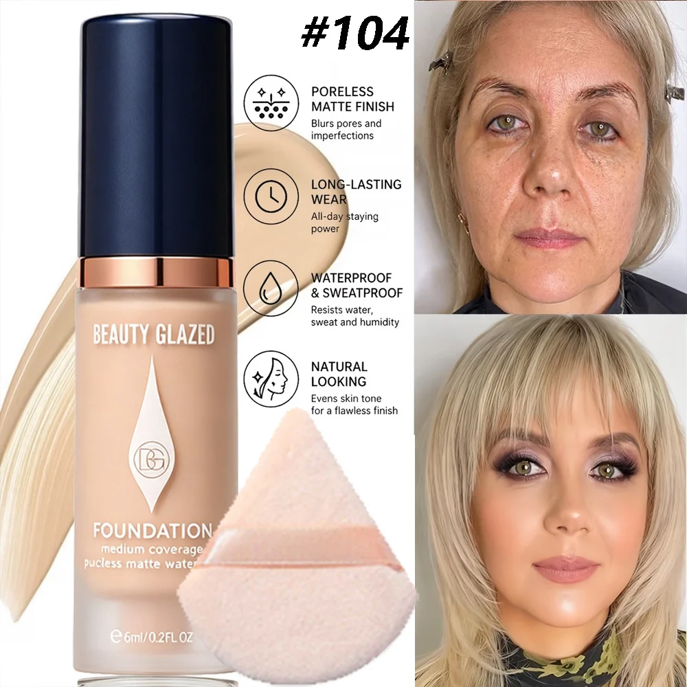 Matte Full-Coverage-Foundation – Erhältlich in 6 Farbtönen, langanhaltendes mattes Finish, wasserfest und schweißresistent, Mini-Reisegröße. – Detail 7