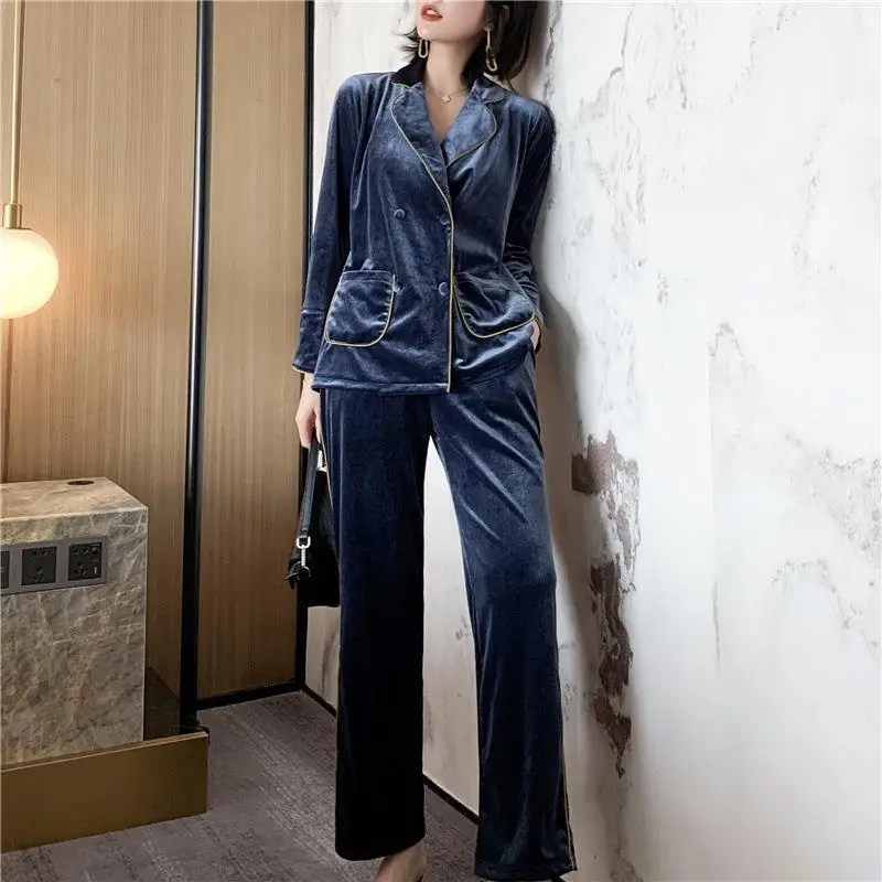 New Winter 2Pcs Pajamas Lady Velour Sleepwear Long Sleeve Pyjamas Suit Warm Velvet Nightwear Night Outfit Home Clothes Nightgown