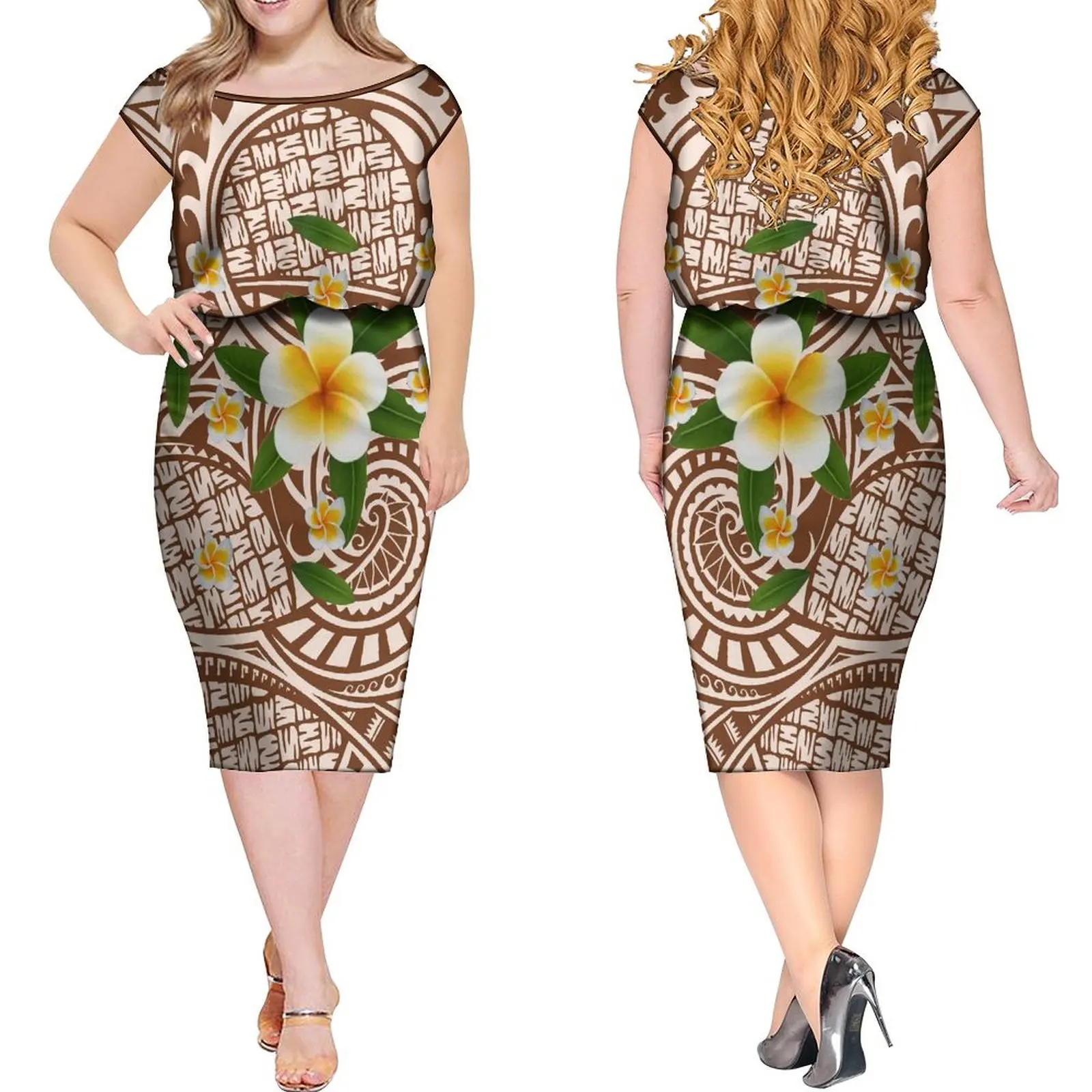 

High Quality Custom Polynesian Tribal Print Sheath Dress Women Midi Party Pacific Island Dress Free Shipping