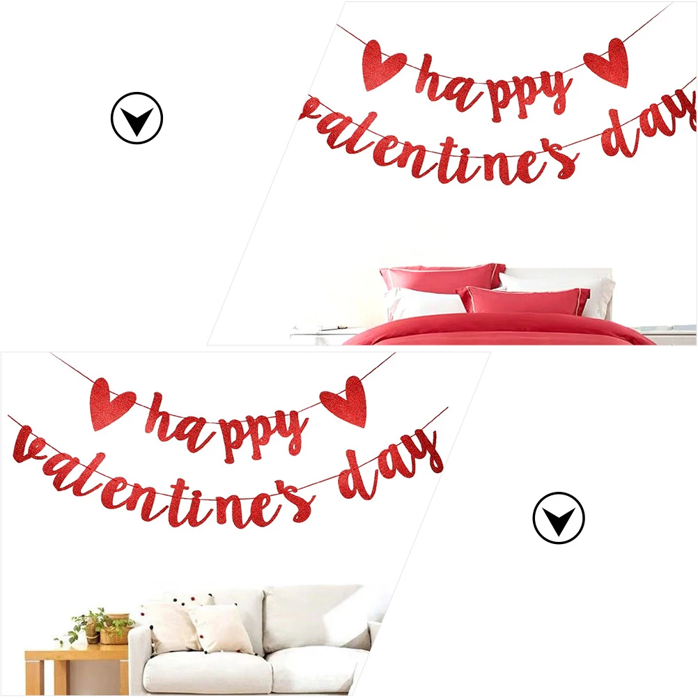

1Pcs Valentine's Day Decorative Banner Shiny Sequin Heart with Blessing Words for Party Celebration Kitchen Stairs Door Hanging