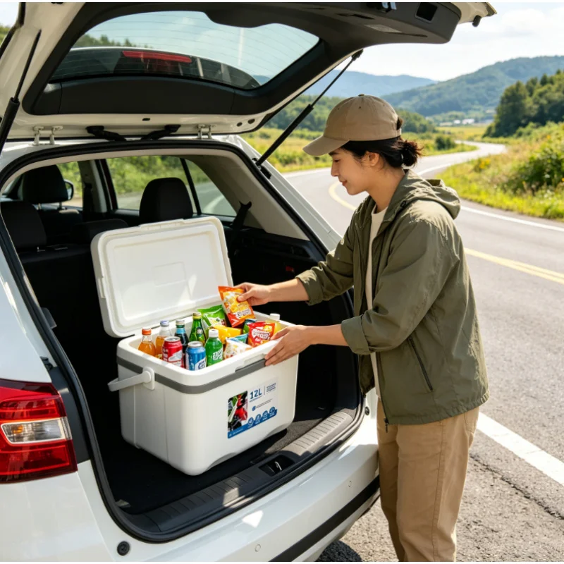 

12L Portable Outdoor Cooler Box with Temperature Display, Insulated for Camping Picnic Lunch Beer Night Market