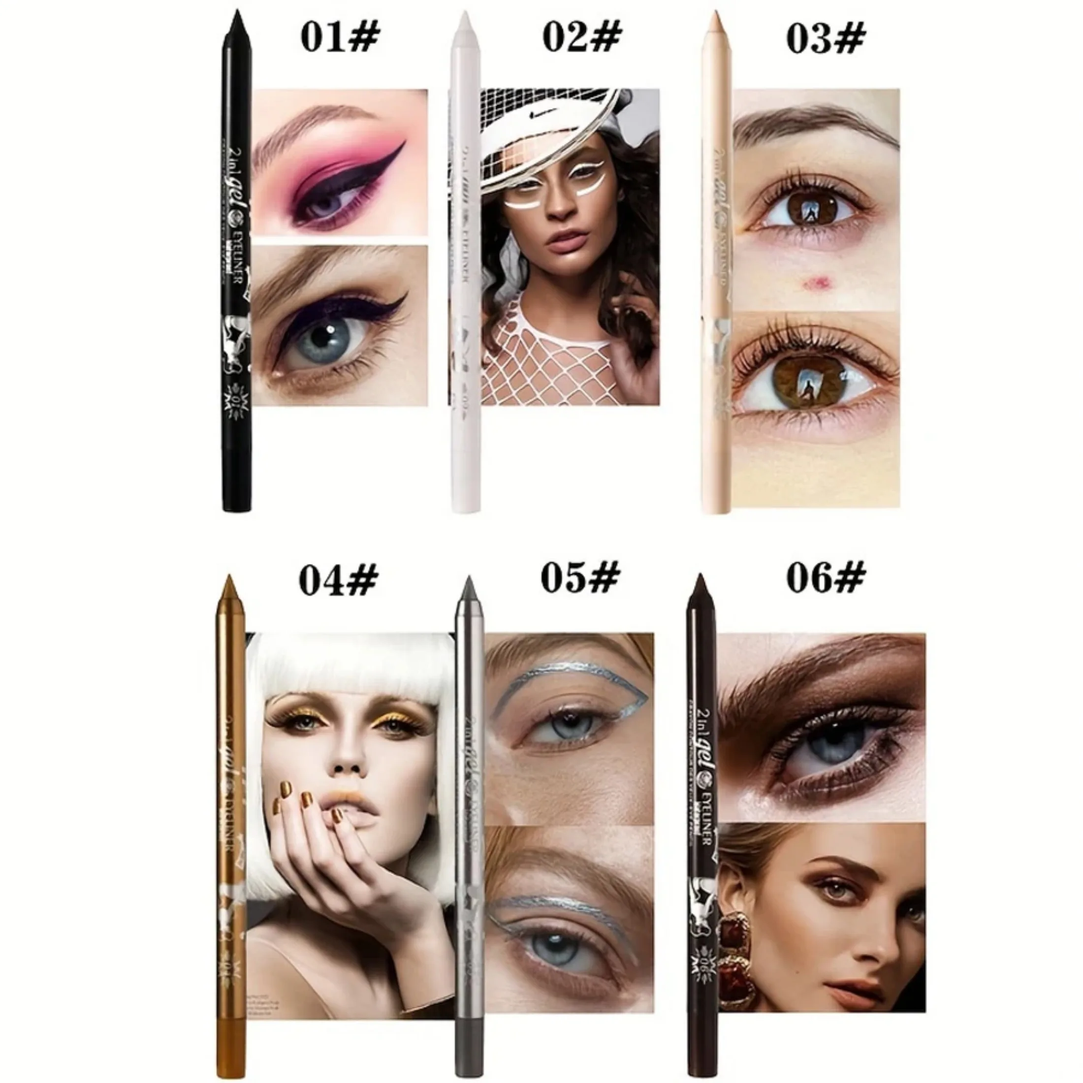 10 Colors Waterproof Eyeliner Pen Long-Lasting Concealer and Lip Liner Gel Pen, Sweatproof and Smudge Proof