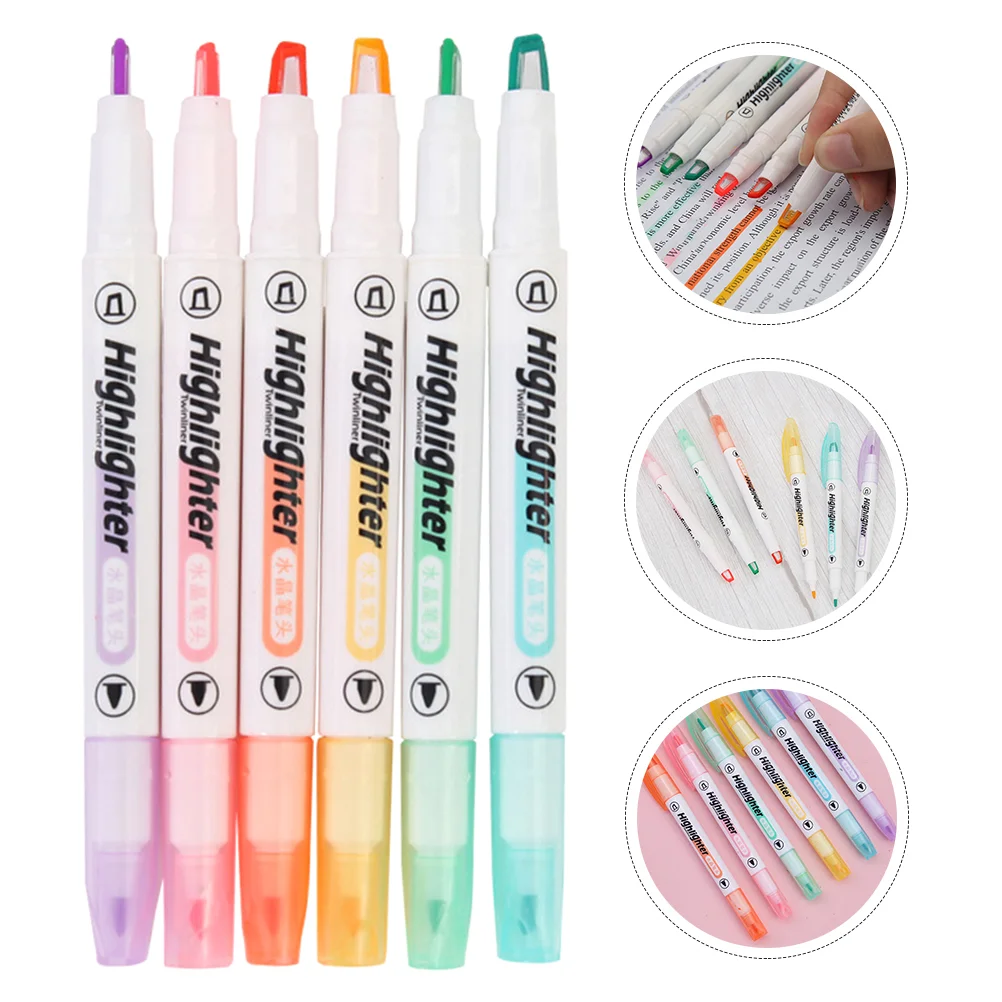 

6 Pcs Highlighter Highlighters Double Ended Broad Tip Mild Pen Colorful Pastel Marker Pens