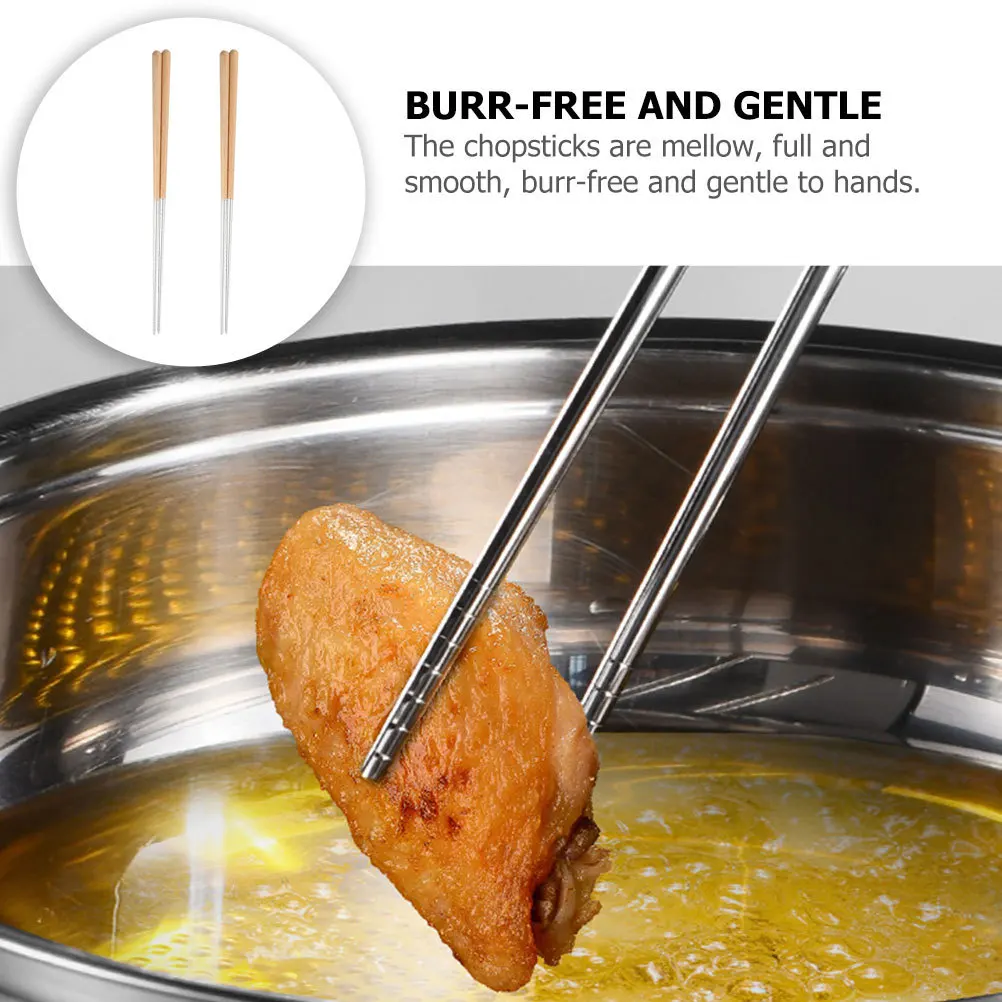

2Pairs Stainless Steel Frying Chopsticks Anti-Slip Long Handle Kitchen Supplies for Hot Pot Noodles Bbq Cooking