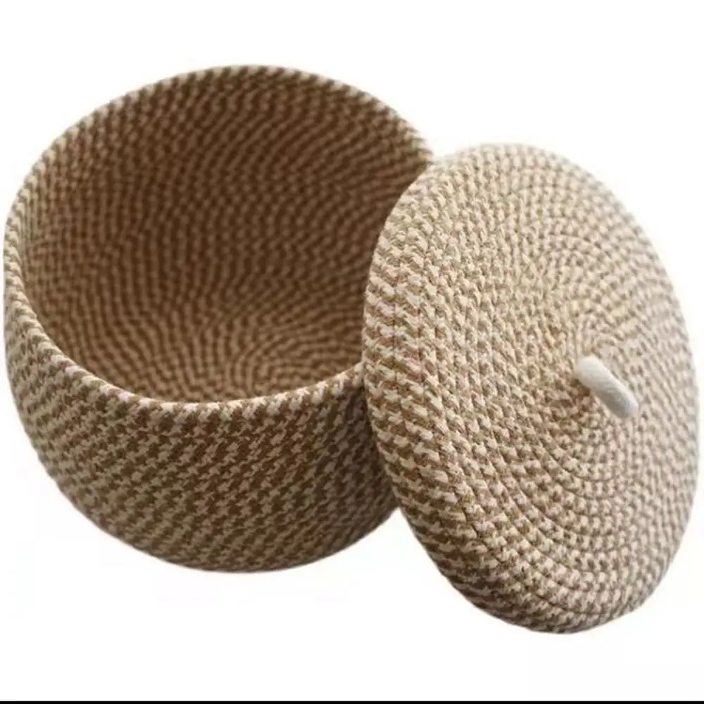 Cotton Rope Storage Basket with Lid Decorative Basket Kitchen Gadgets Organizing Basket for Home