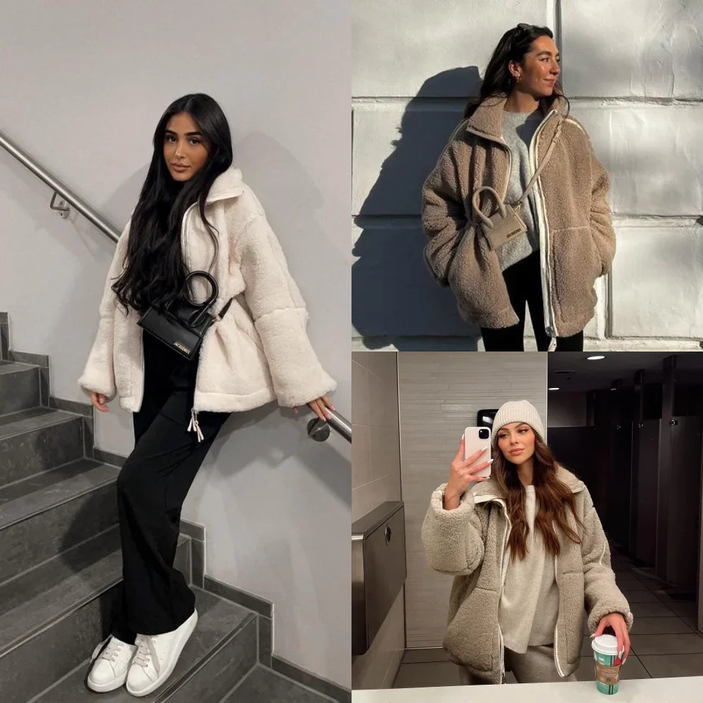 

Осенне-зимнее пальто для женщин Oversize с длинным плюшевым мишкой, теплые утепленные флисовые пальто из искусственного меха, зимняя куртка, женский топ с длинными рукавами