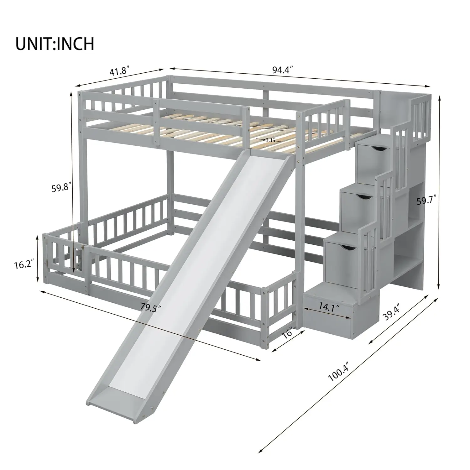 Etagenbett mit niedrigem Holzr – Bunk Bed With Stairs And Slide Bewertung und Preis