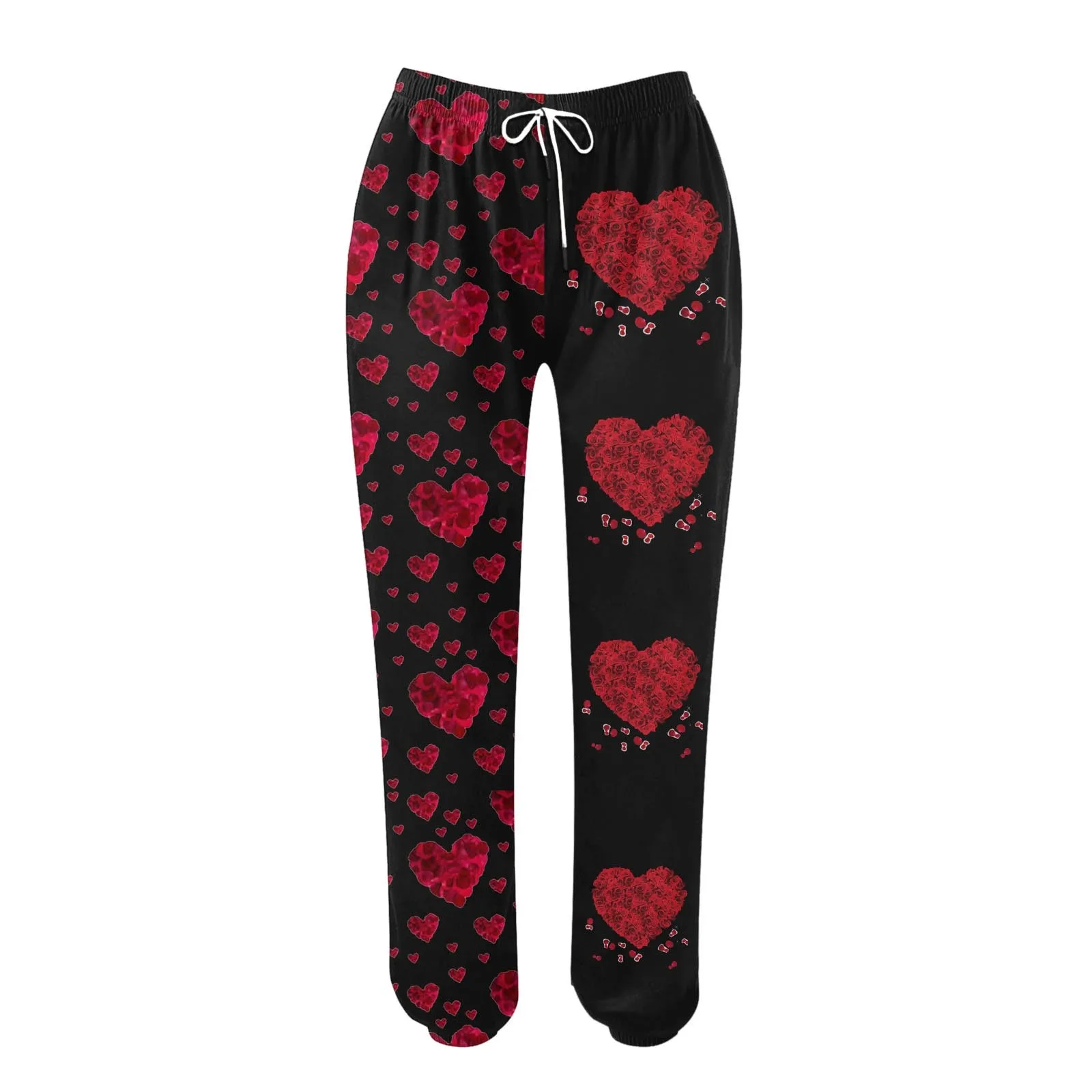 Weites Bein Hosen Frauen Valentinstag drucken unten Jogging hose Taschen hohe Taille Sport Gym Jogger gerade Hosen Jogger Basic Hose