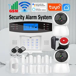 433MHz Wireless Tuya WiFi GSM Home Security Alarm System APP Control Alexa LCD Screen Smart House Burglar Host Wired Sensor